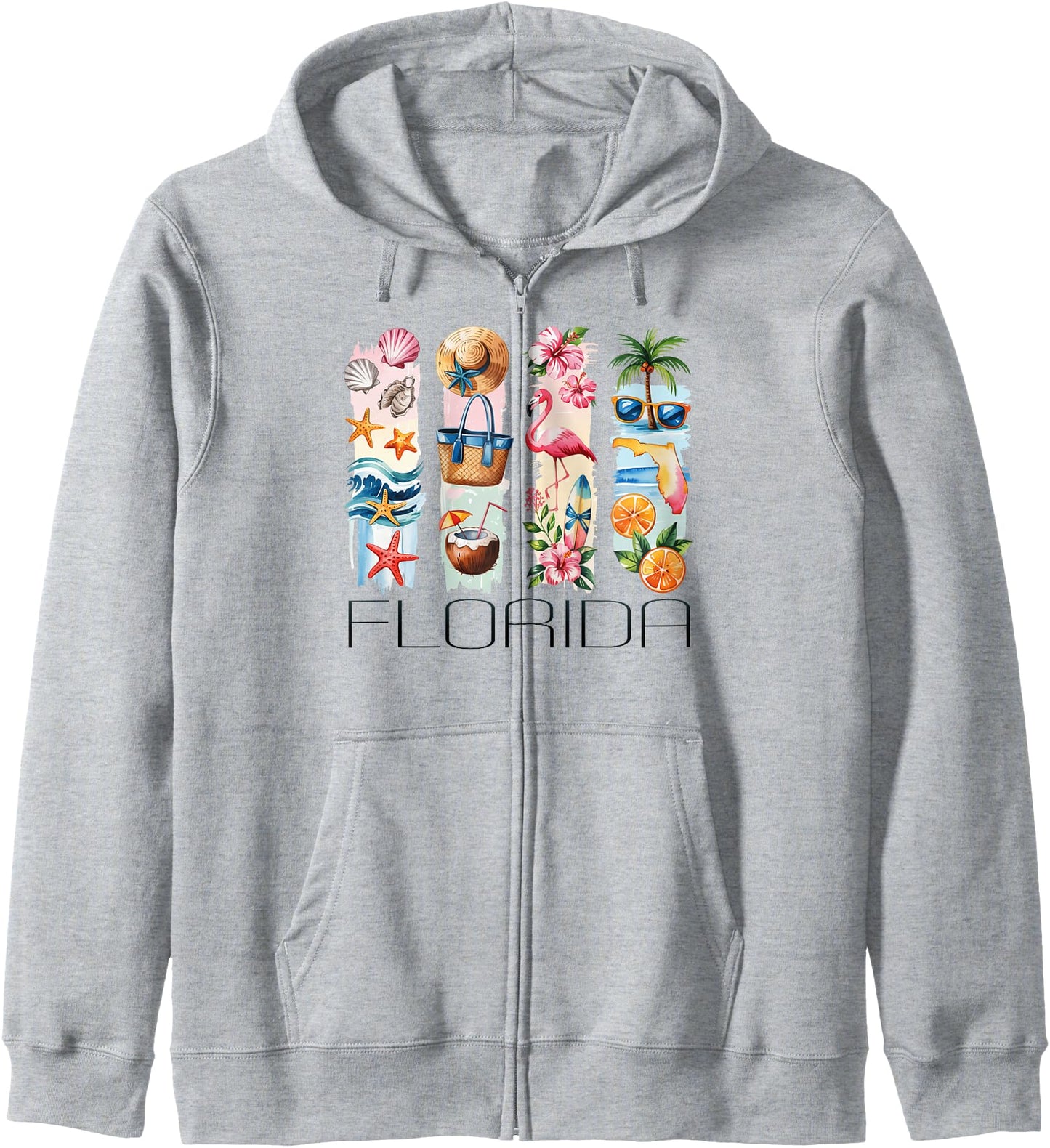 Florida, Tropical Beach Vacation, Summer State Souvenir Zip Hoodie