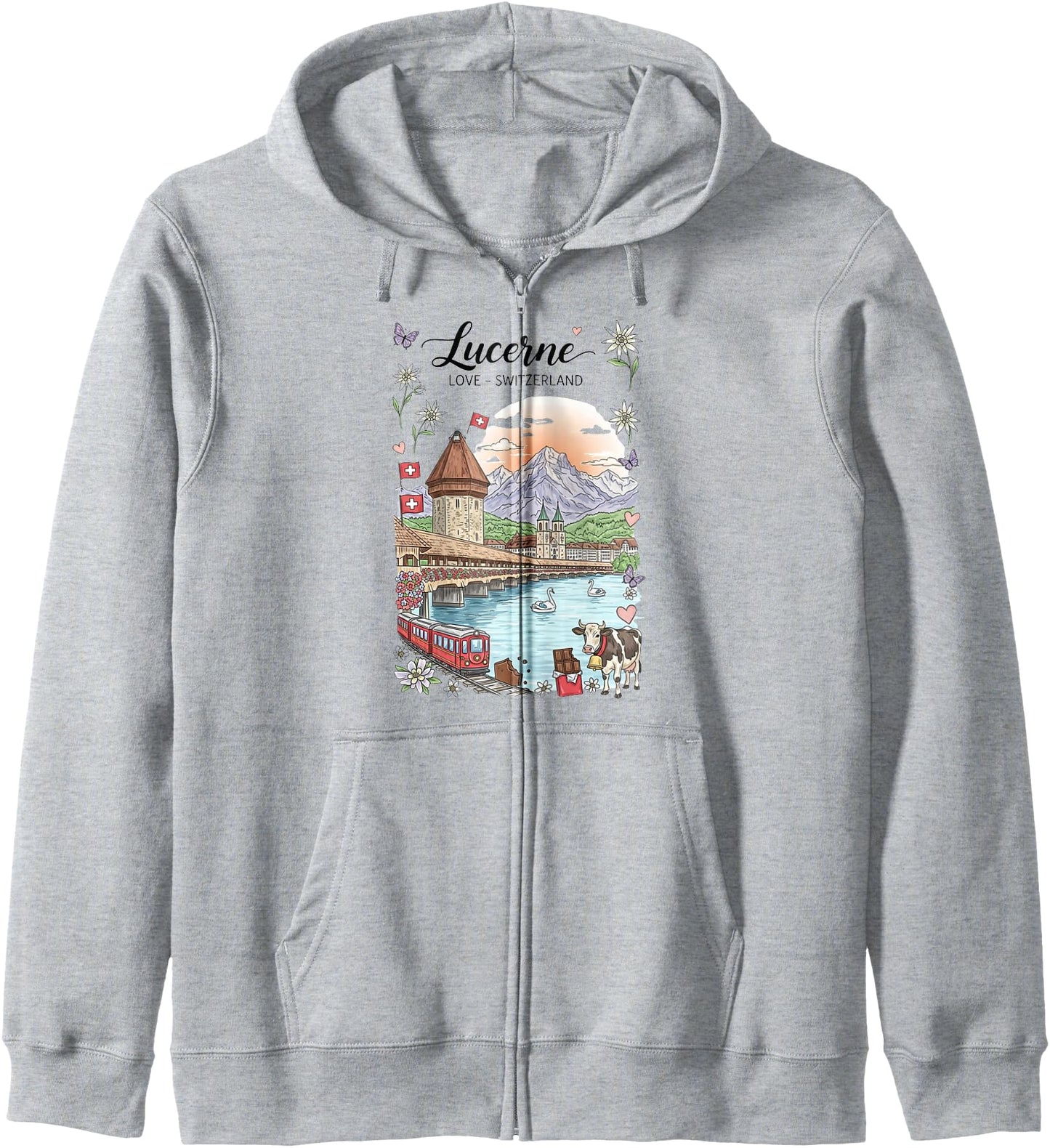 Lucerne Switzerland Scenic View Alpine Souvenir Zip Hoodie