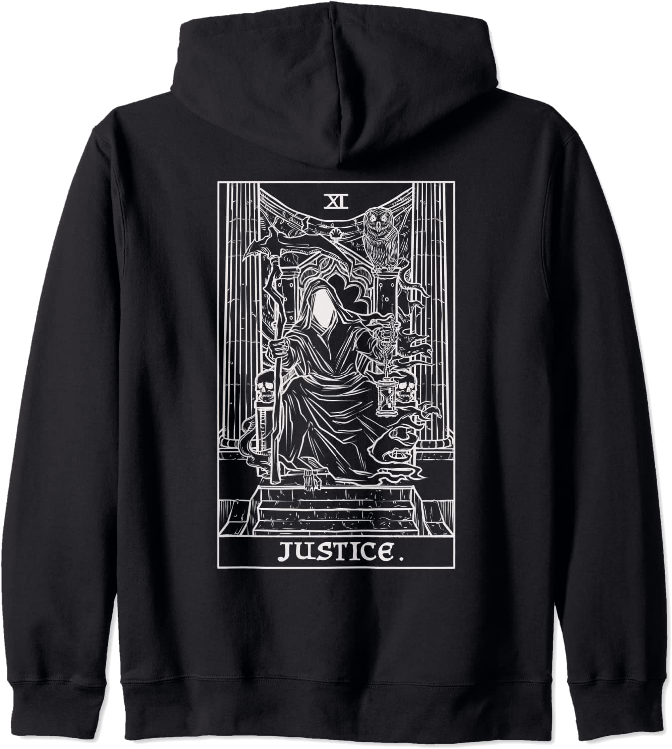 Justice Tarot Card Grim Reaper Halloween Gothic Back Print Hoodie
