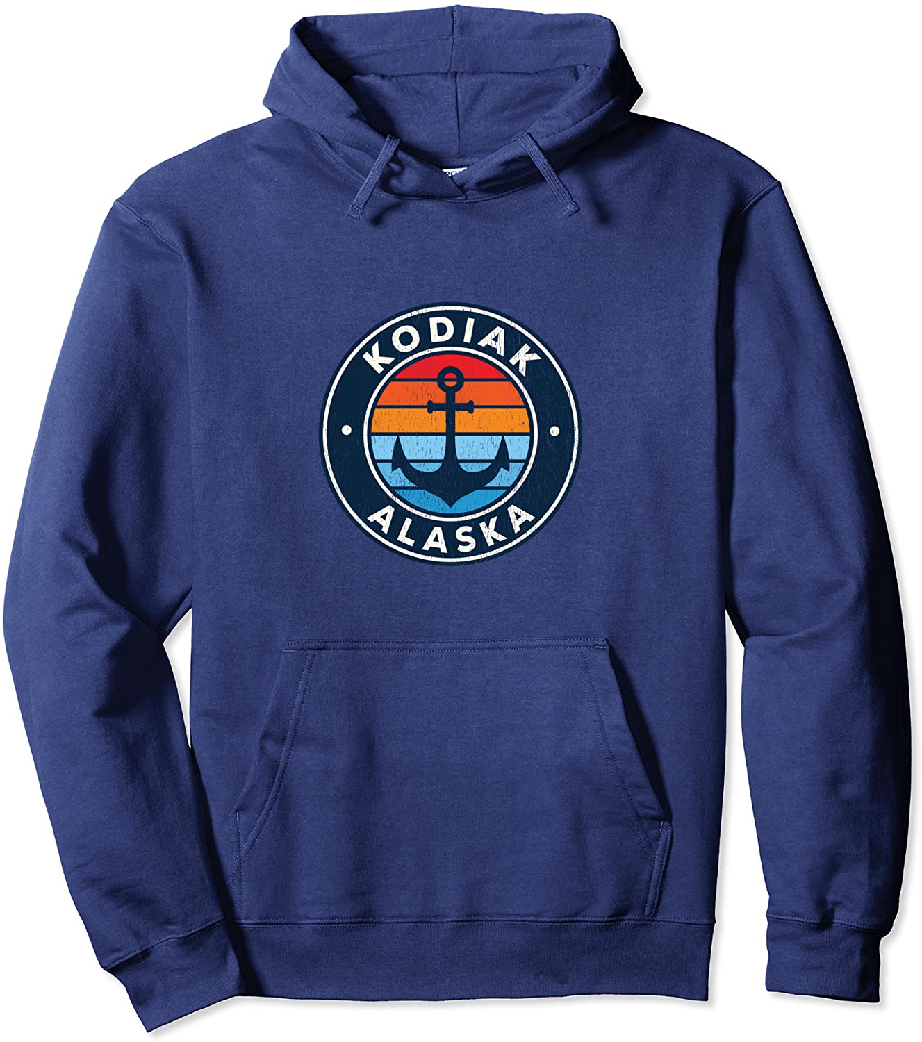 Kodiak Alaska AK Vintage Anchor Retro 70s Pullover Hoodie