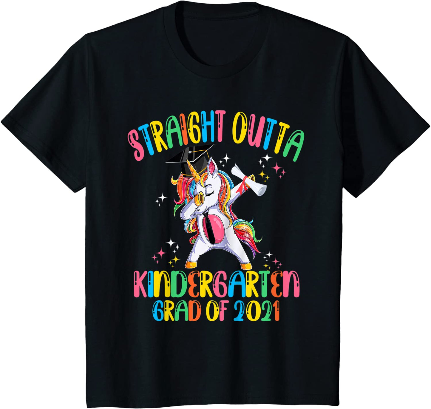 Kids Straight Outta Kindergarten Grad Dabbing Unicorn Graduate T-Shirt