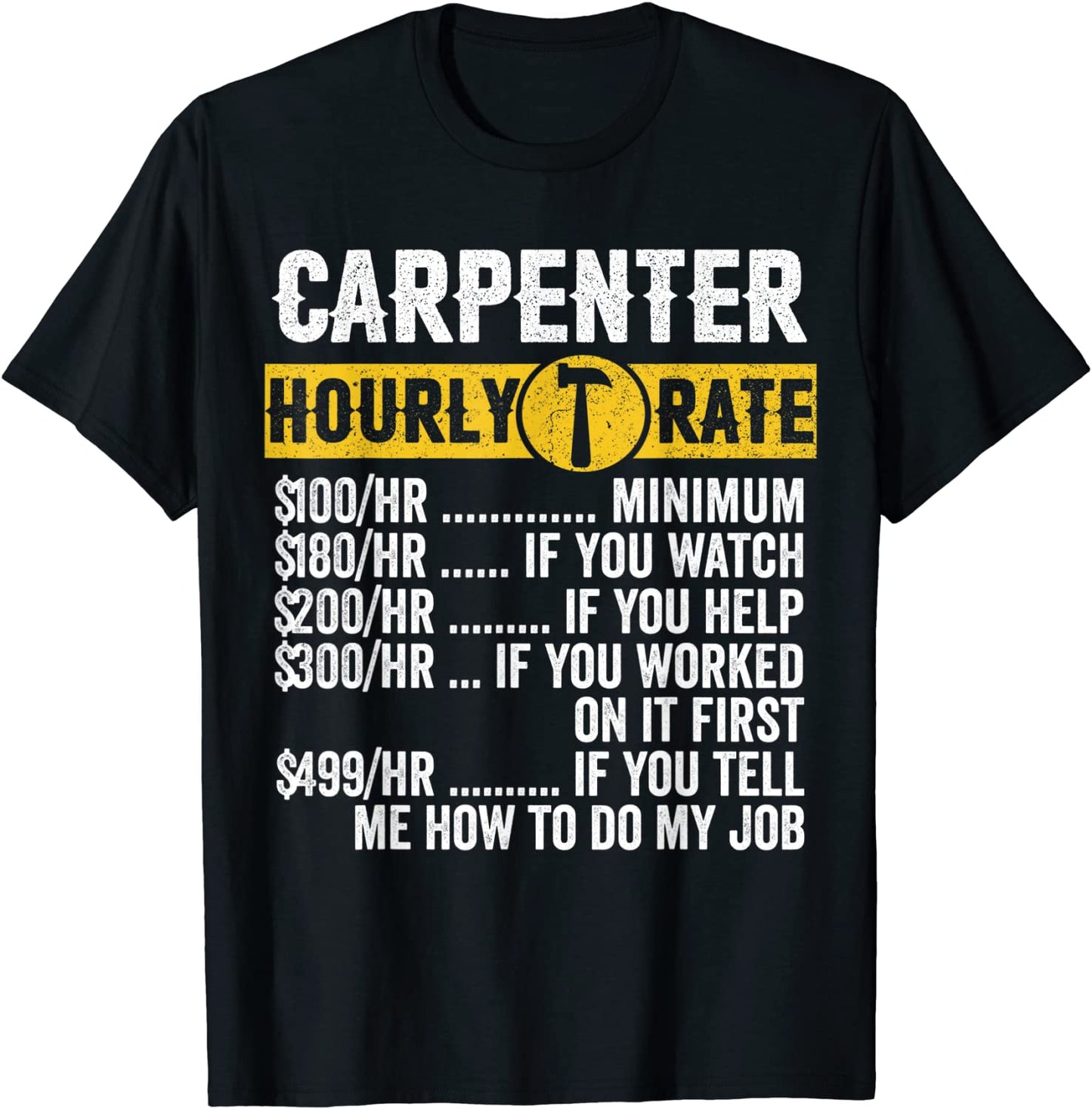 Funny Vintage Carpenter Apparel Woodworking Hourly Rate Mens T-Shirt