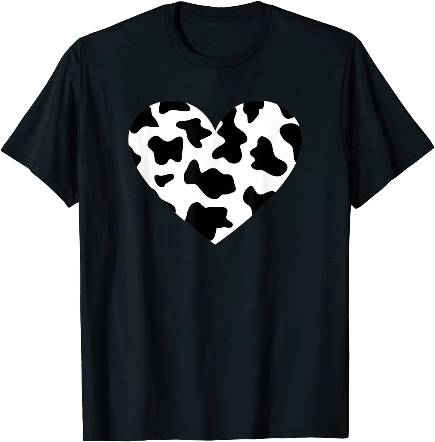 Awesome Cow Print Black White Print Heart T-Shirt