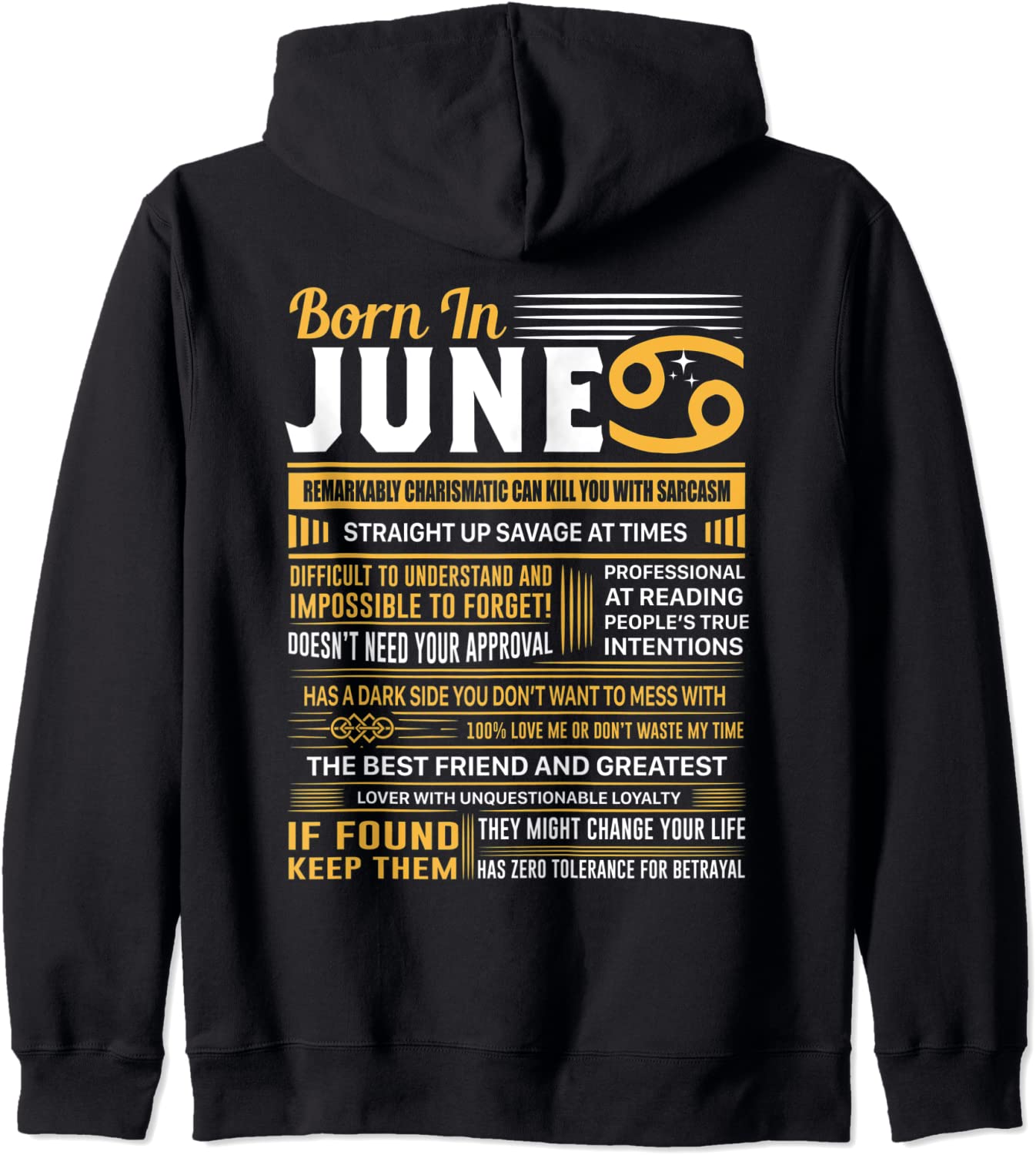 Born In June Cancer Funny Birthday Gift Hoodie