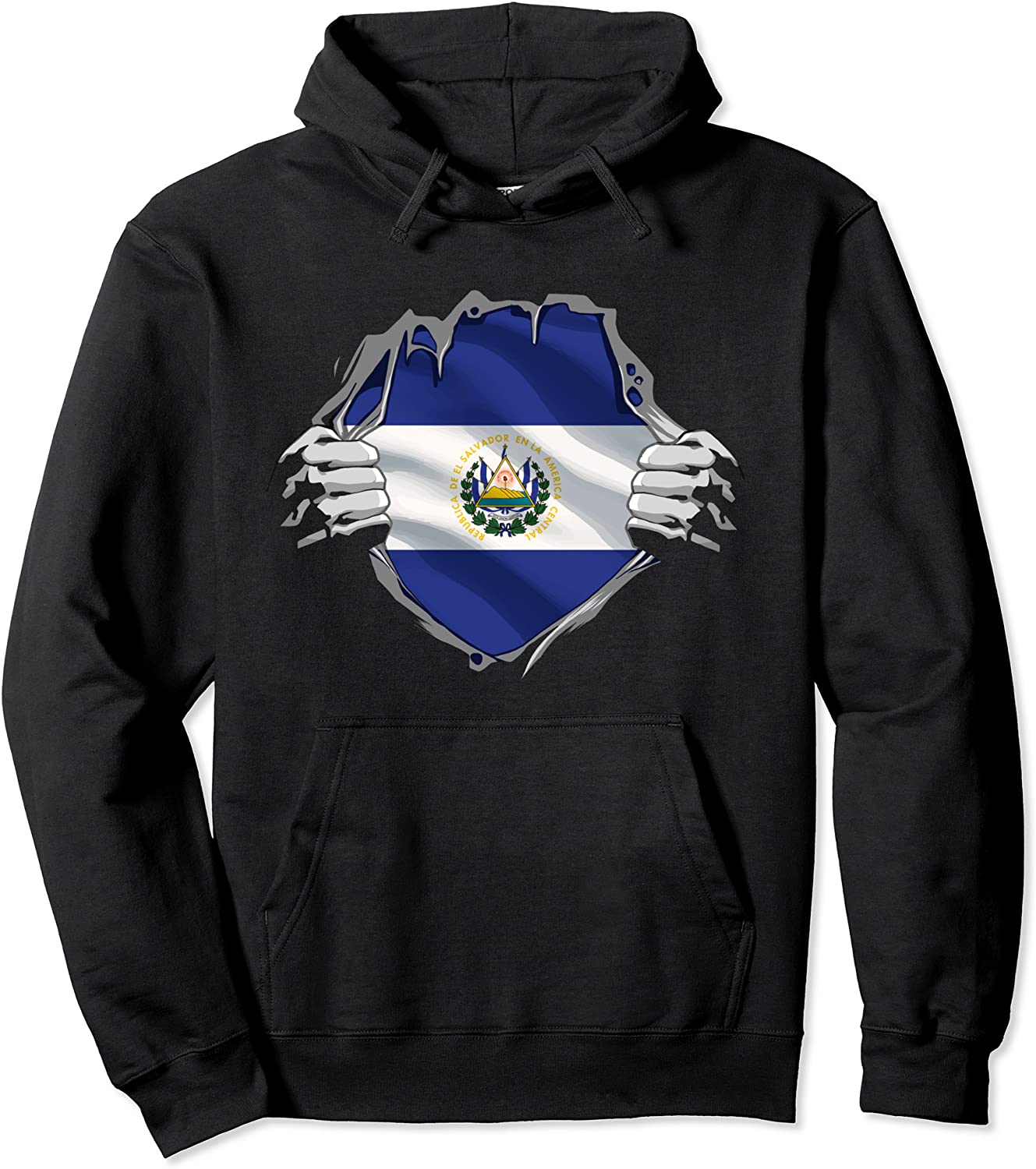 Super Salvadoran Heritage Proud El Salvador Roots Flag Pullover Hoodie