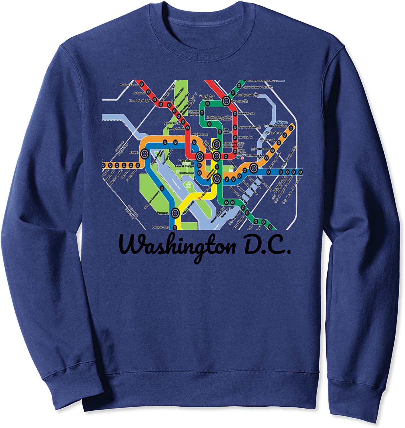 Metro Map of Washington DC Art Gift City Rail Transit Subway Sweatshirt
