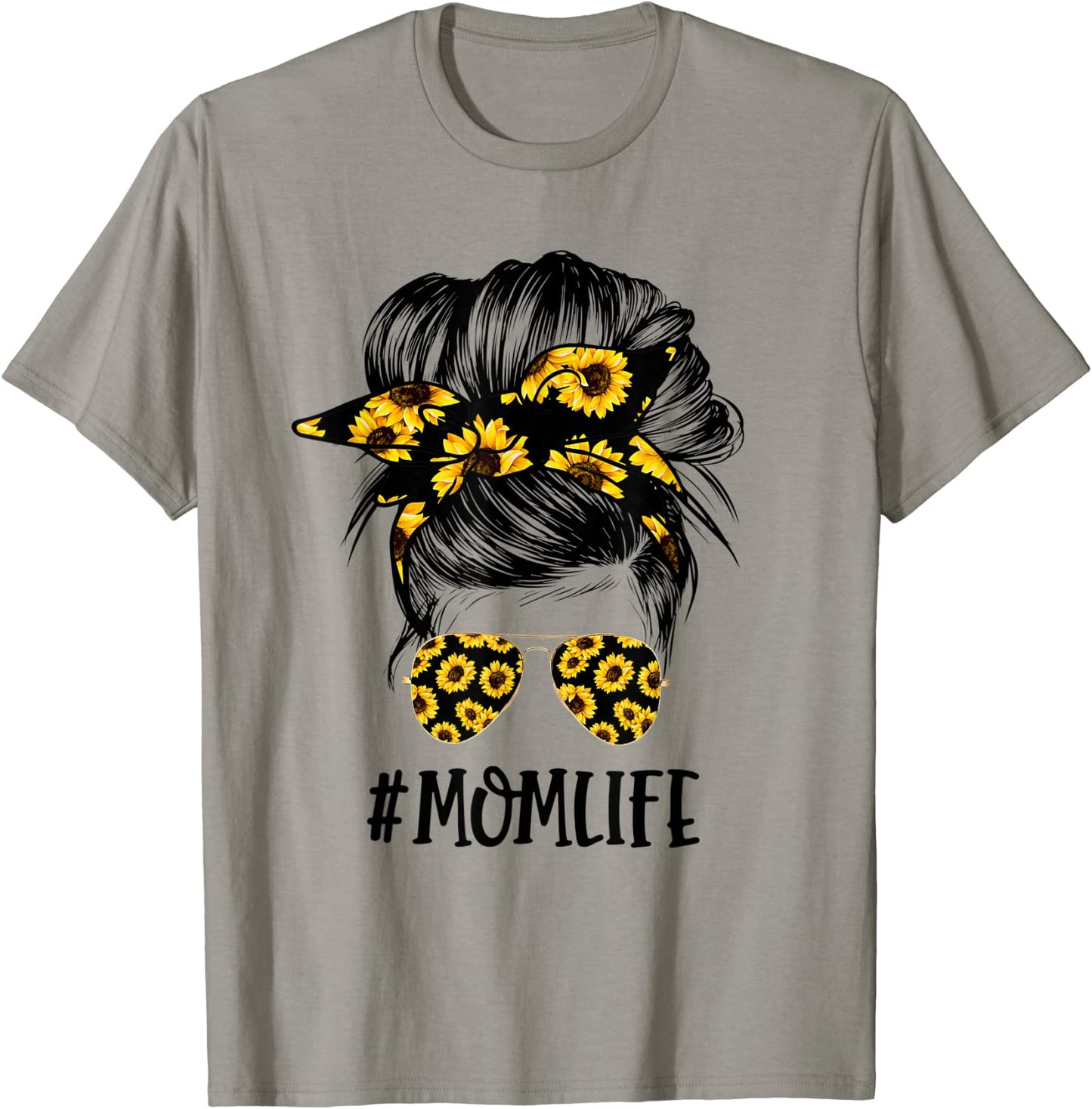 Sunflowers Mom Life Mom Skull Bun Hair Sunglasses Headband T-Shirt