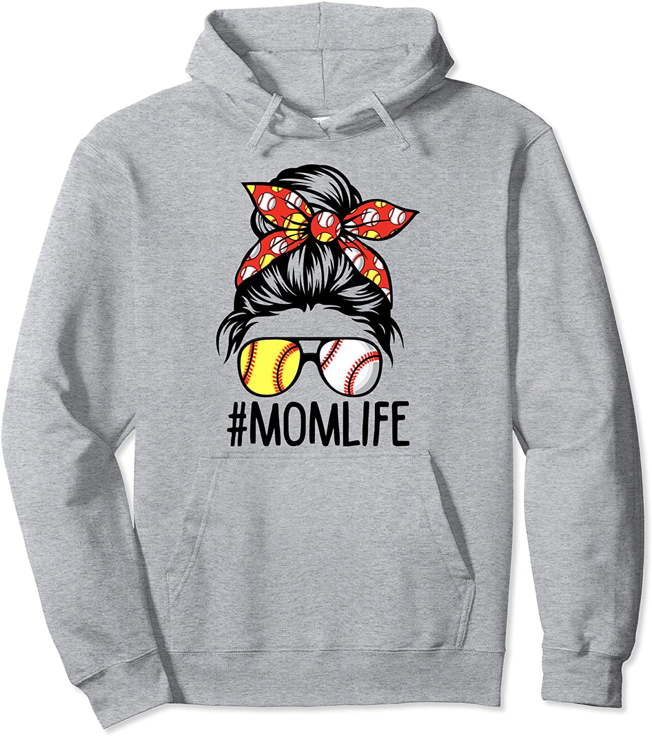 Dy Mom Life Softball Baseball Mothers Day Messy Bun Pullover Hoodie