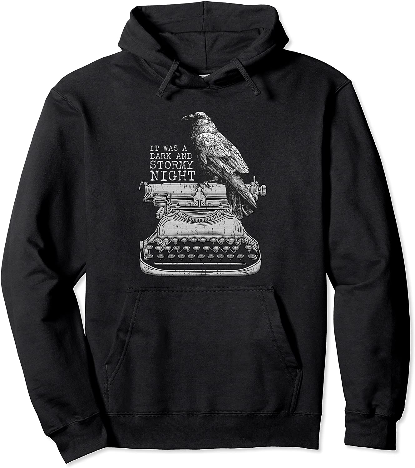 Funny Writer Dark And Stormy Night l Retro Typewriter Raven Pullover Hoodie