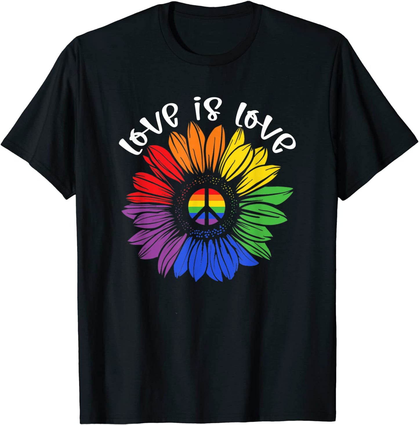 Love Is Love Rainbow Sunflower LGBT Gay Lesbian Pride T-Shirt
