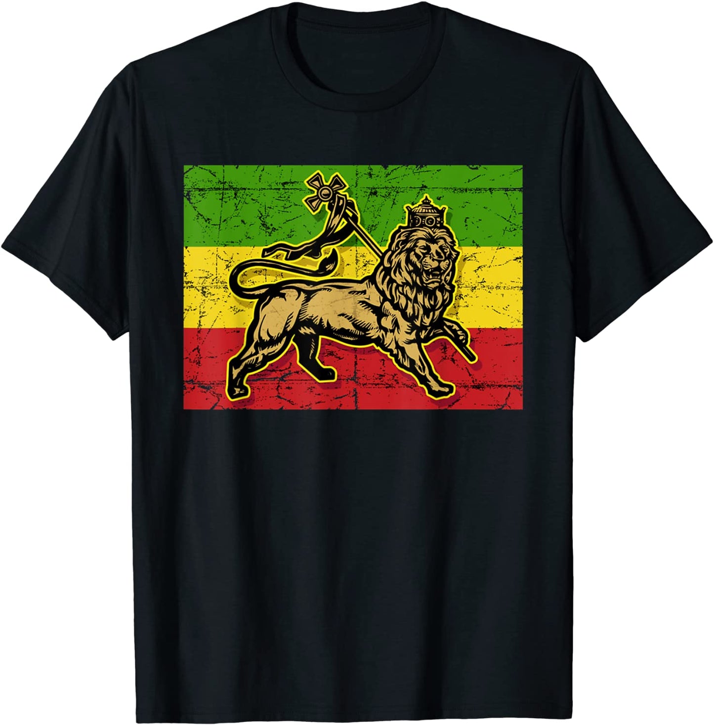 Lion of Judah Rasta Ethiopian Cross Reggae Old Ethiopia Flag T-Shirt