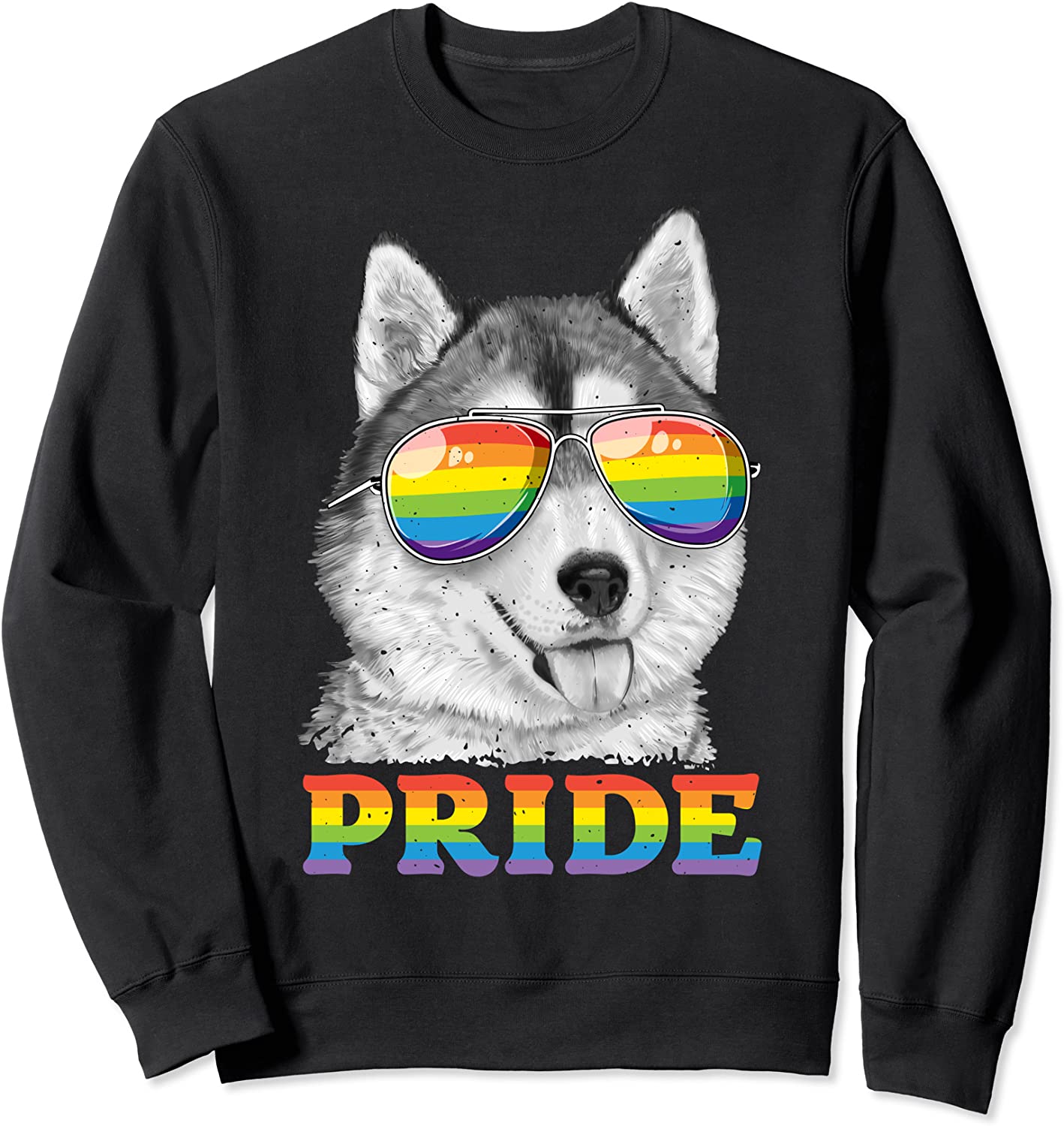 Siberian Husky Gay Pride LGBT Rainbow Flag Sunglasses LGBTQ Sweatshirt