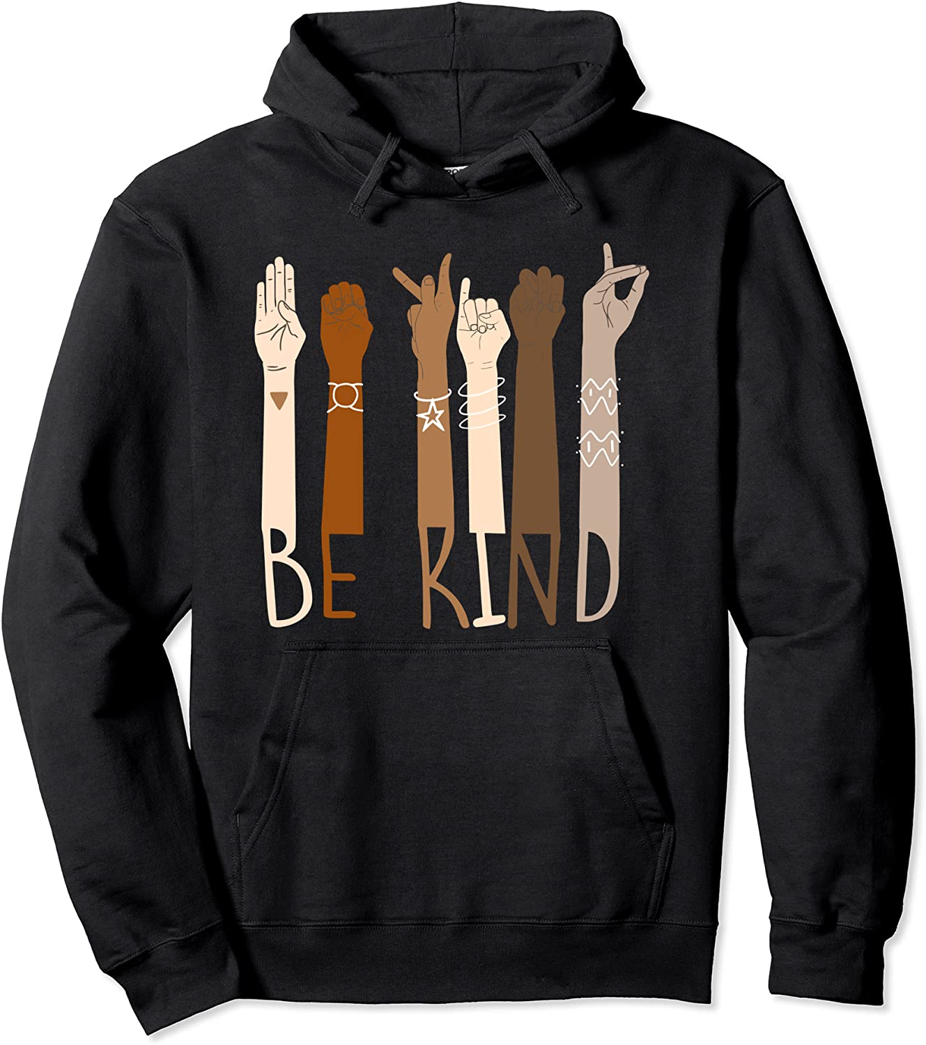 Be Kind Sign Language Hand Talking Teacher Melanin ASL Black Pullover Hoodie