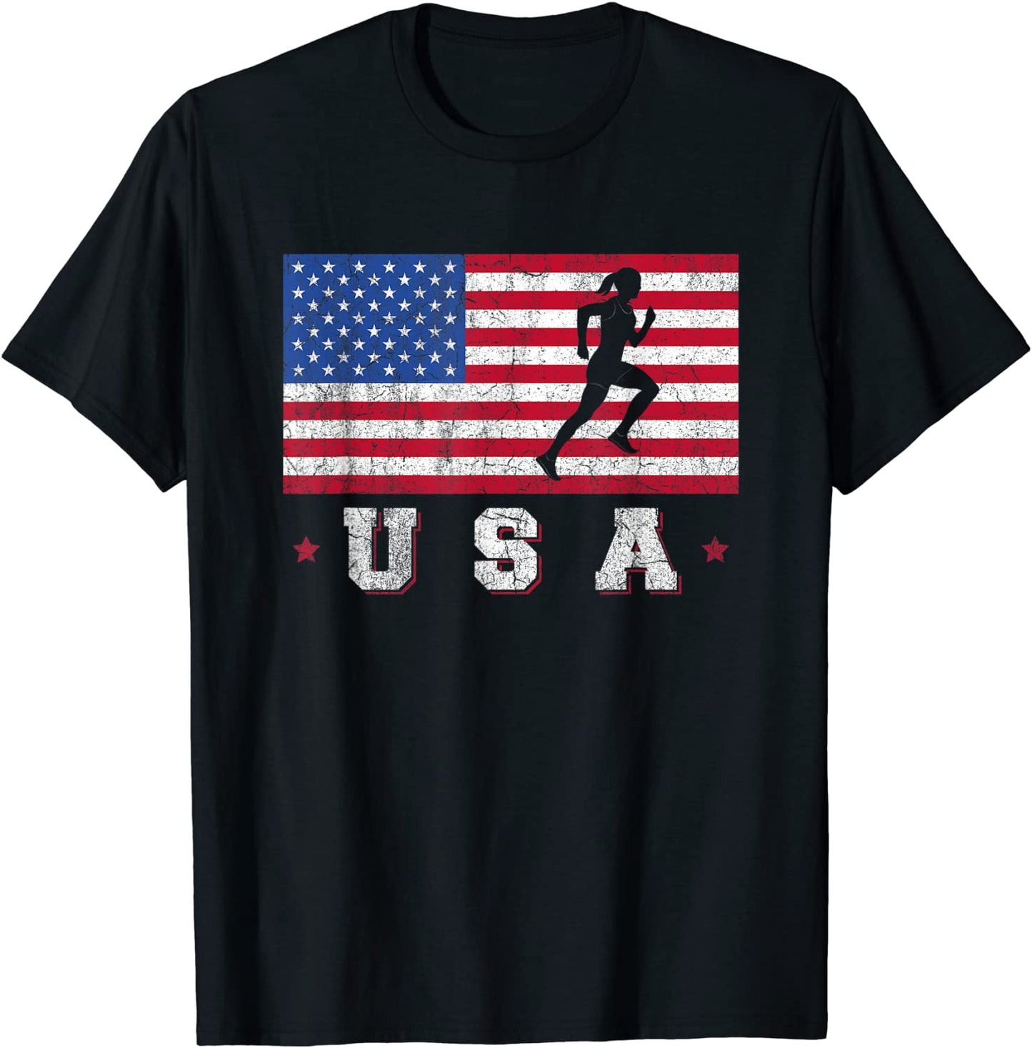 Patriotic Sports Gift American USA Flag Track And Field T-Shirt