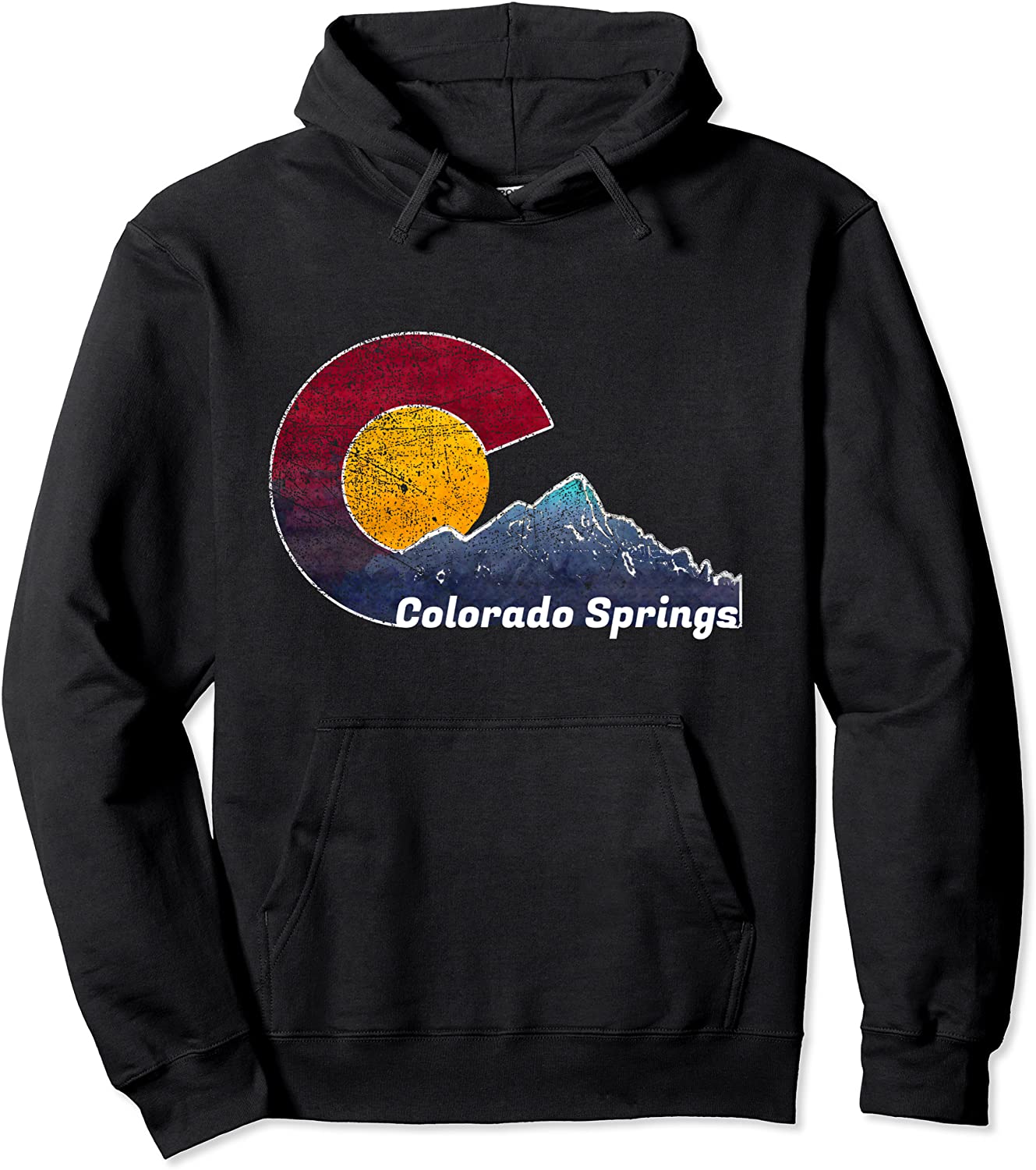 Colorado Springs Hoodie with Flag Inspired Mountain Scenery