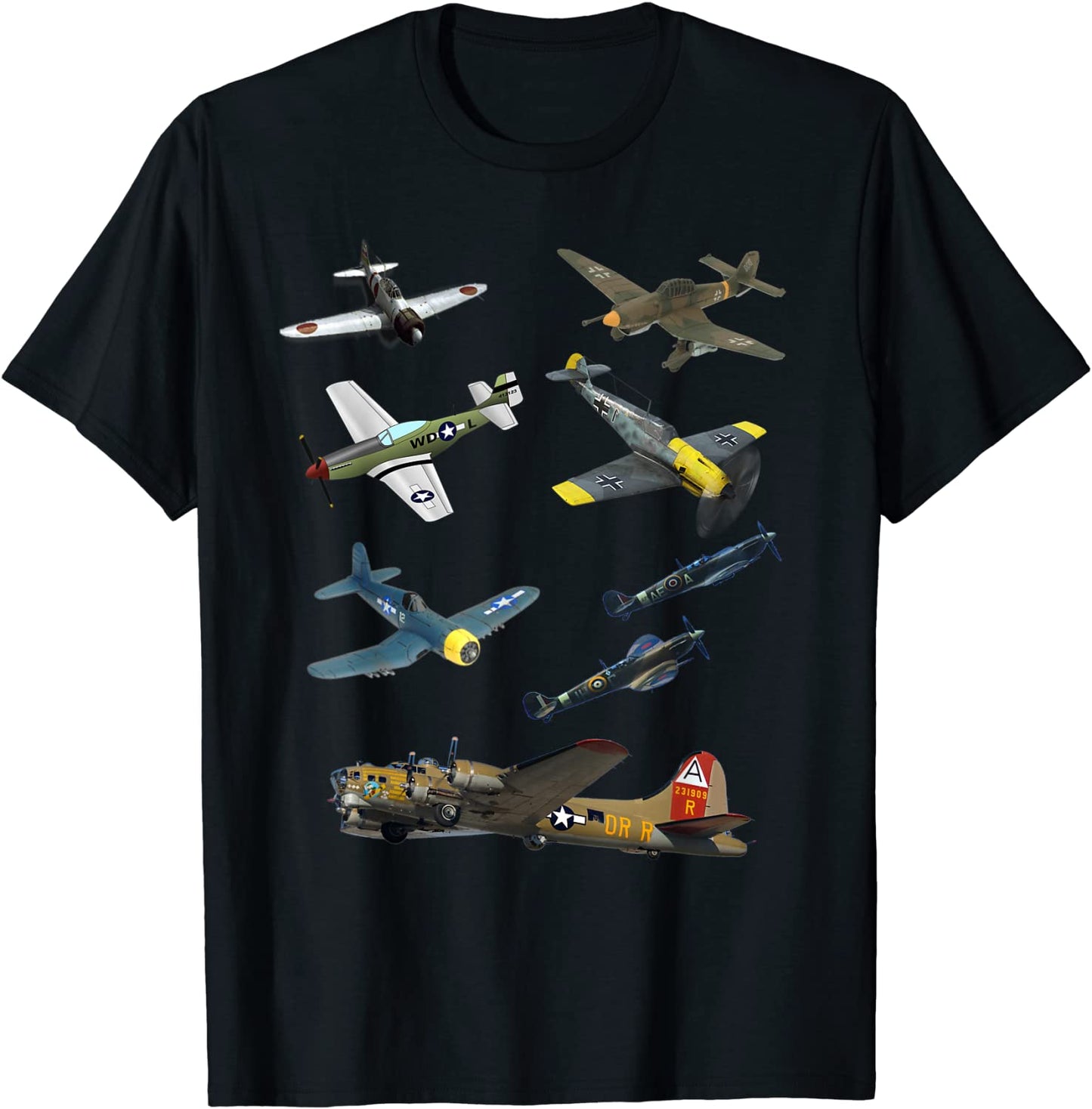 WW2 Planes Warbirds P51 Mustang Spitfire Messerschmitt T-Shirt