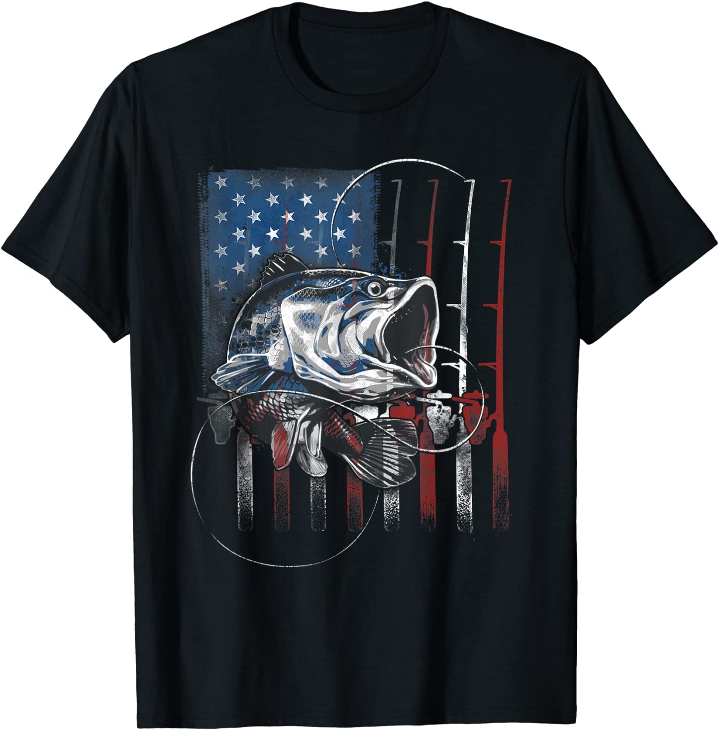 Fishing American Flag Vintage Tshirt USA Bass Fisherman Gift