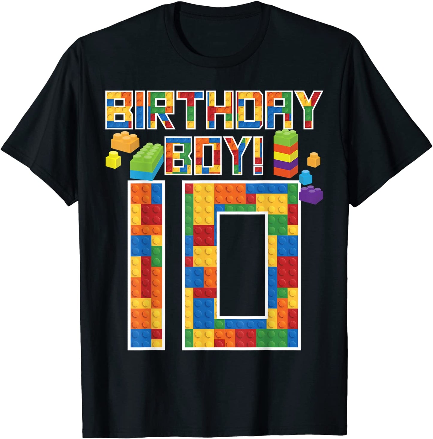 Cute 10th Birthday Gift 10 Years Old Block Building Boy Kid T-Shirt