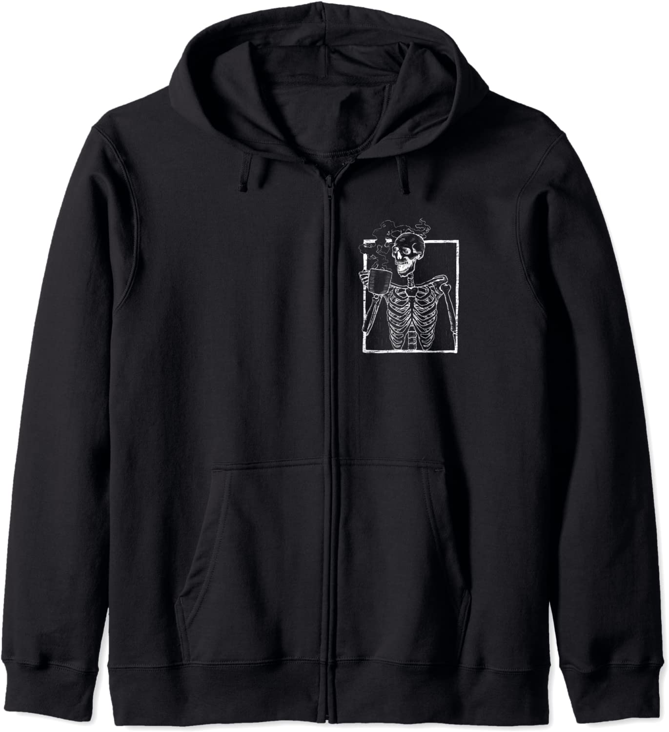 Distressed Skeleton Vintage Smiling Skull drinking Coffee Hoodie