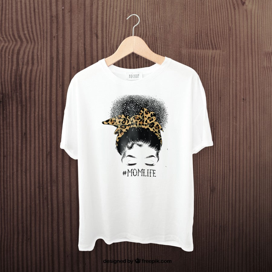 Afro Mom Life Messy Bun Leopard Funny Black Mom Mothers Day T-Shirt