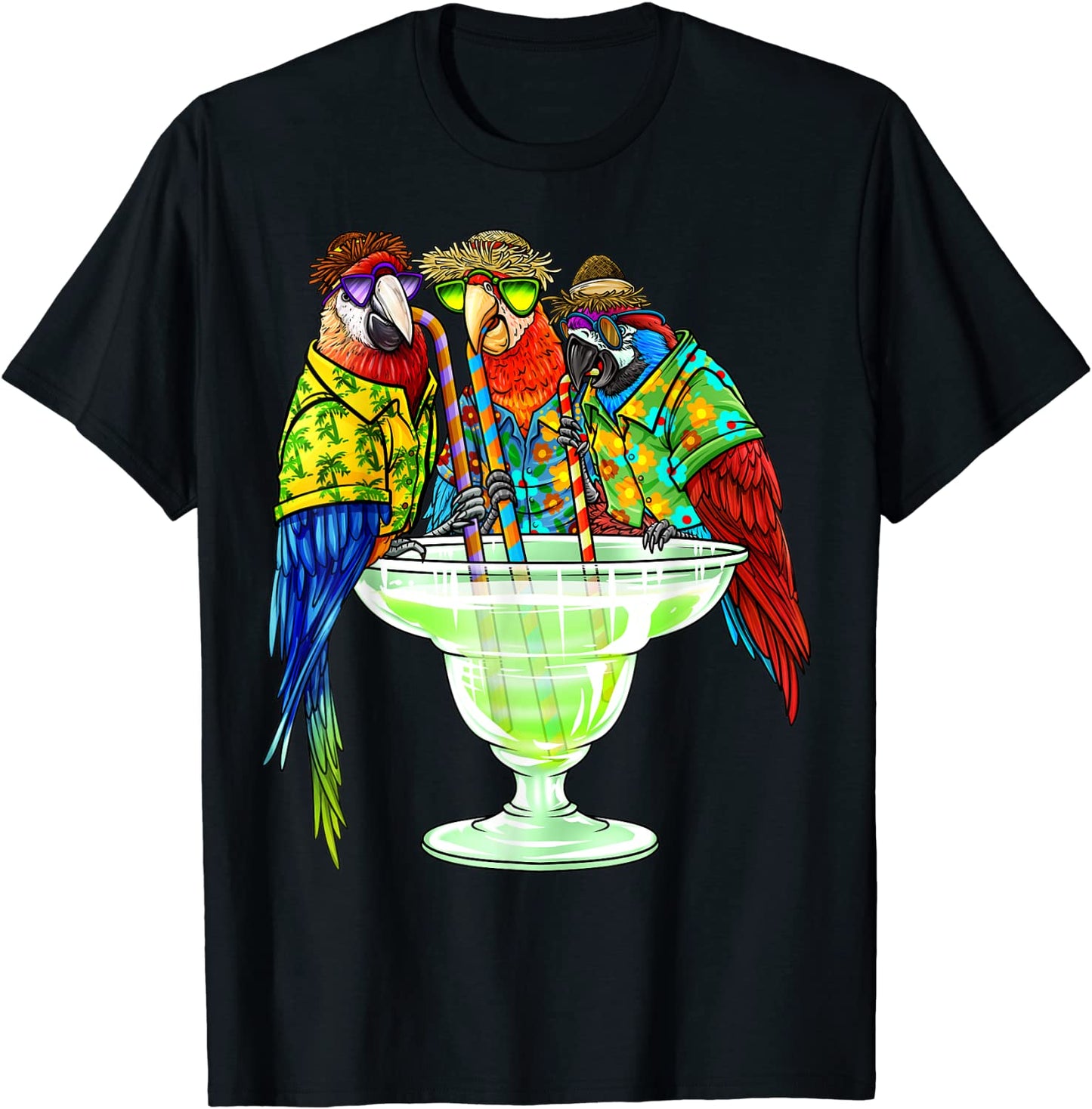 Parrots Drinking Margarita Hawaiian Shirt Vacation Birds T-Shirt