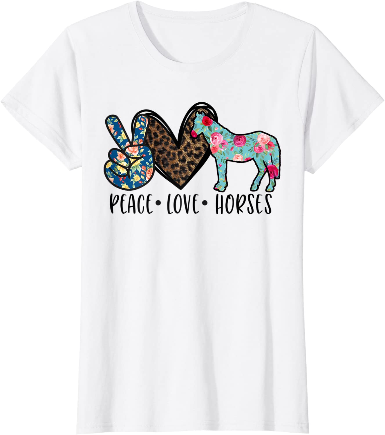 Peace Love Horses Funny Gift for Horse Lover Teen Girls T-Shirt