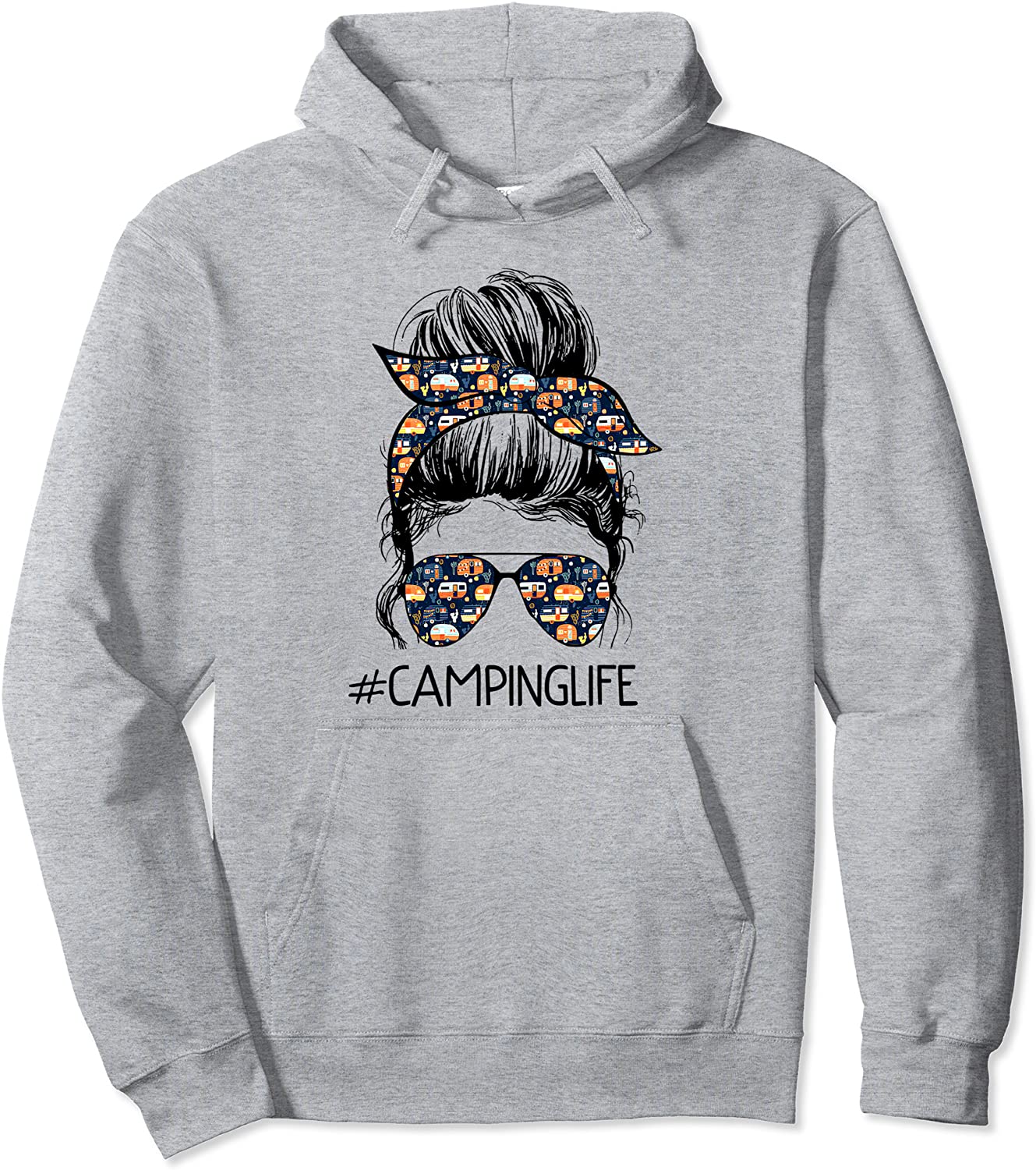 Camping Life Messy Bun Hair Mothers Day Camping Lovers Pullover Hoodie