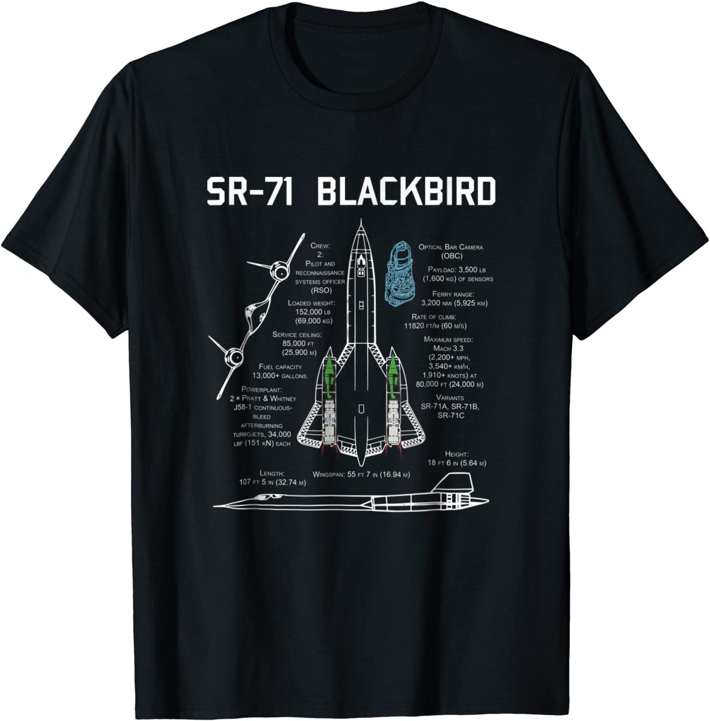 SR-71 Blackbird Specs T Shirt TShirt Shirt