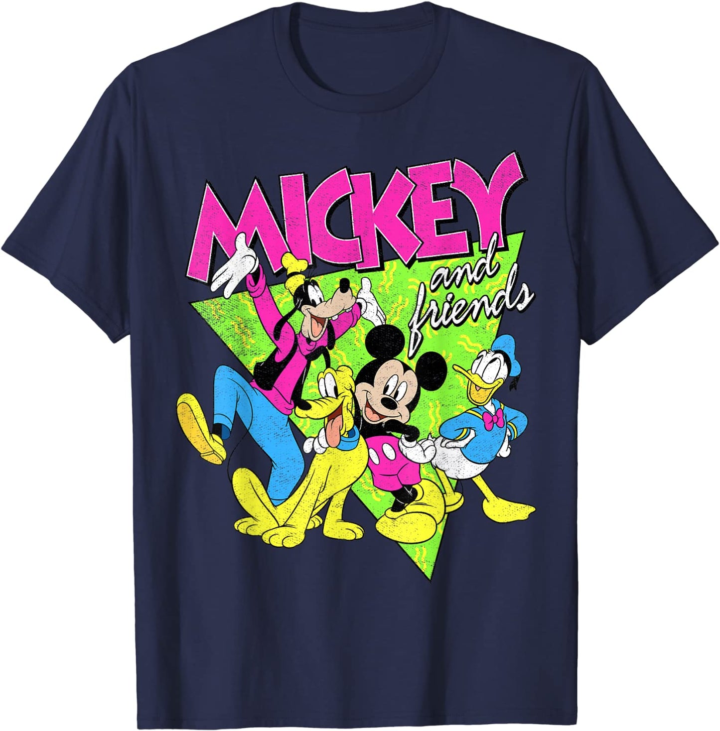 Disney Mickey And Friends Group Shot Neon Portrait T-Shirt