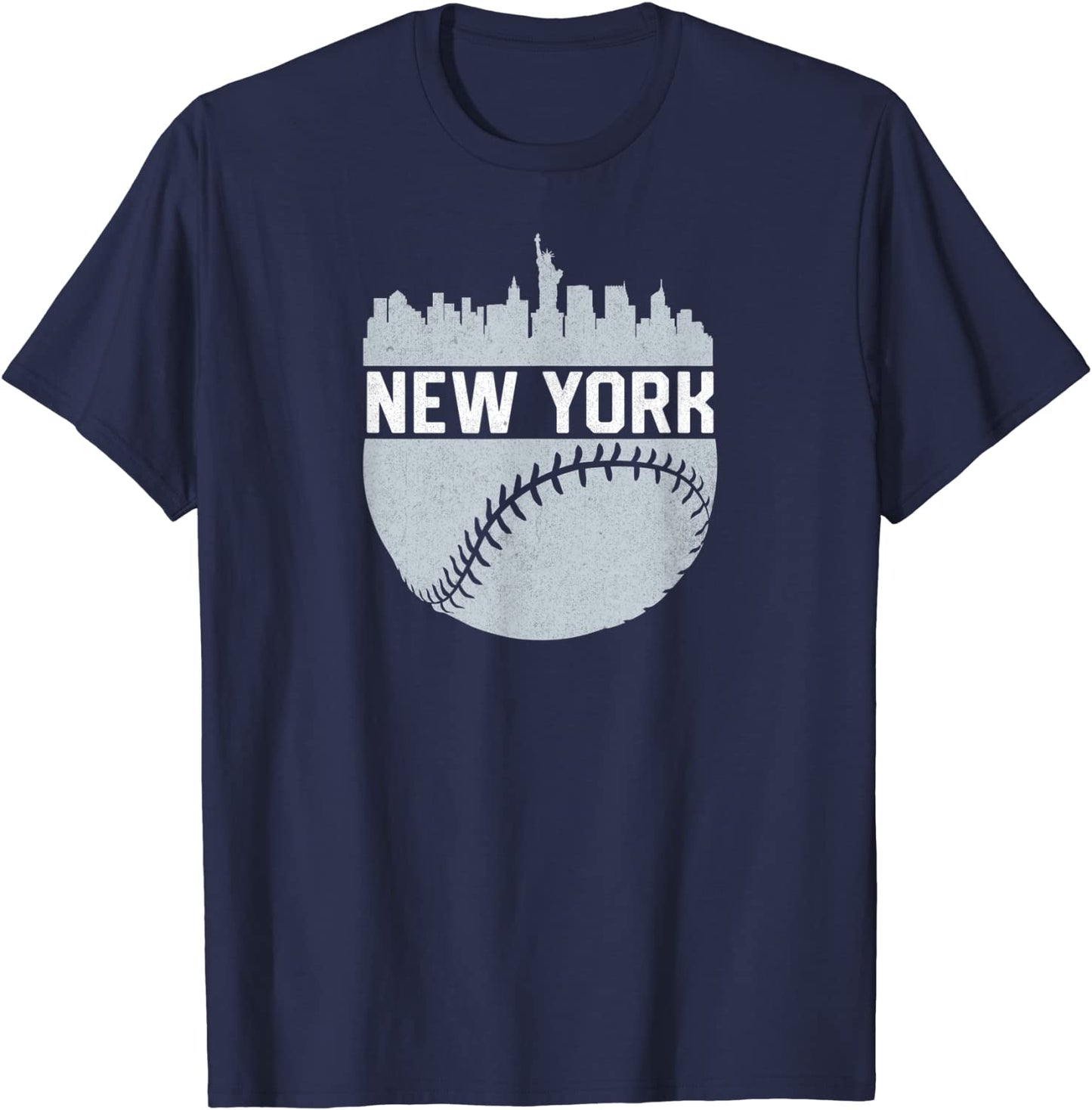 Vintage Downtown New York City NY Skyline Baseball T-Shirt