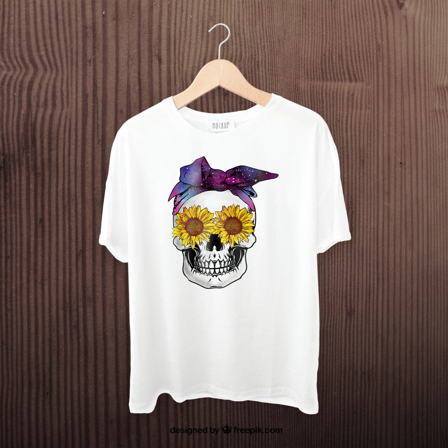Sunflower Skull Galaxy Bandana Long Sleeve T-Shirt