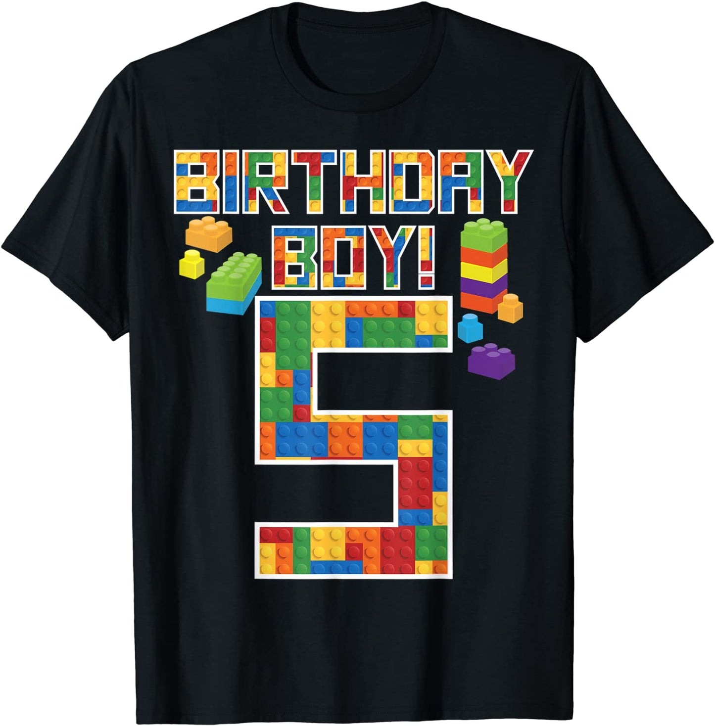 Cute 5th Birthday Gift 5 Years Old Block Building Boys Kids T-Shirt