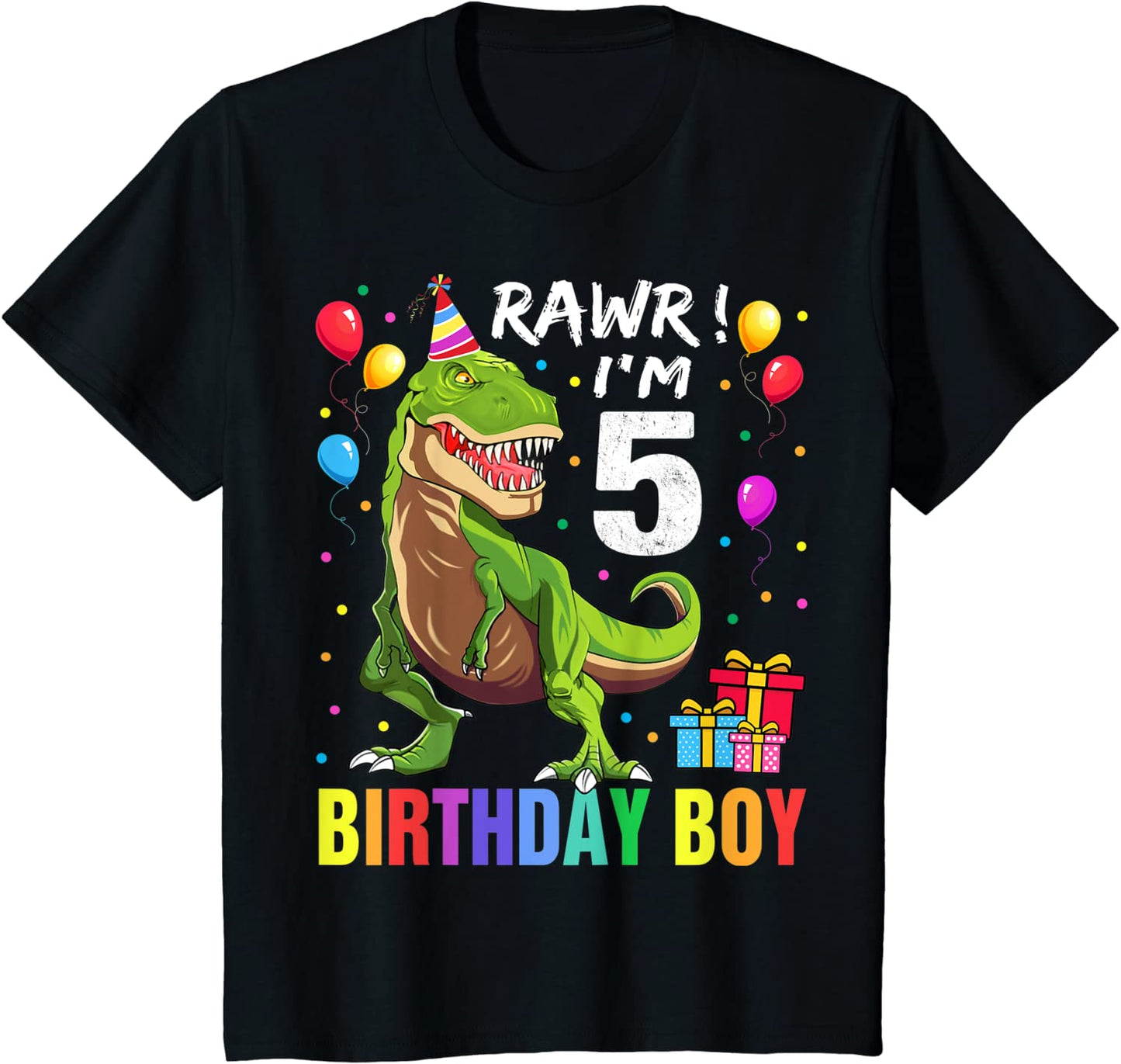 Kids 5 Year Old Shirt 5th Birthday Boy T Rex Dinosaur Shirt T-Shirt