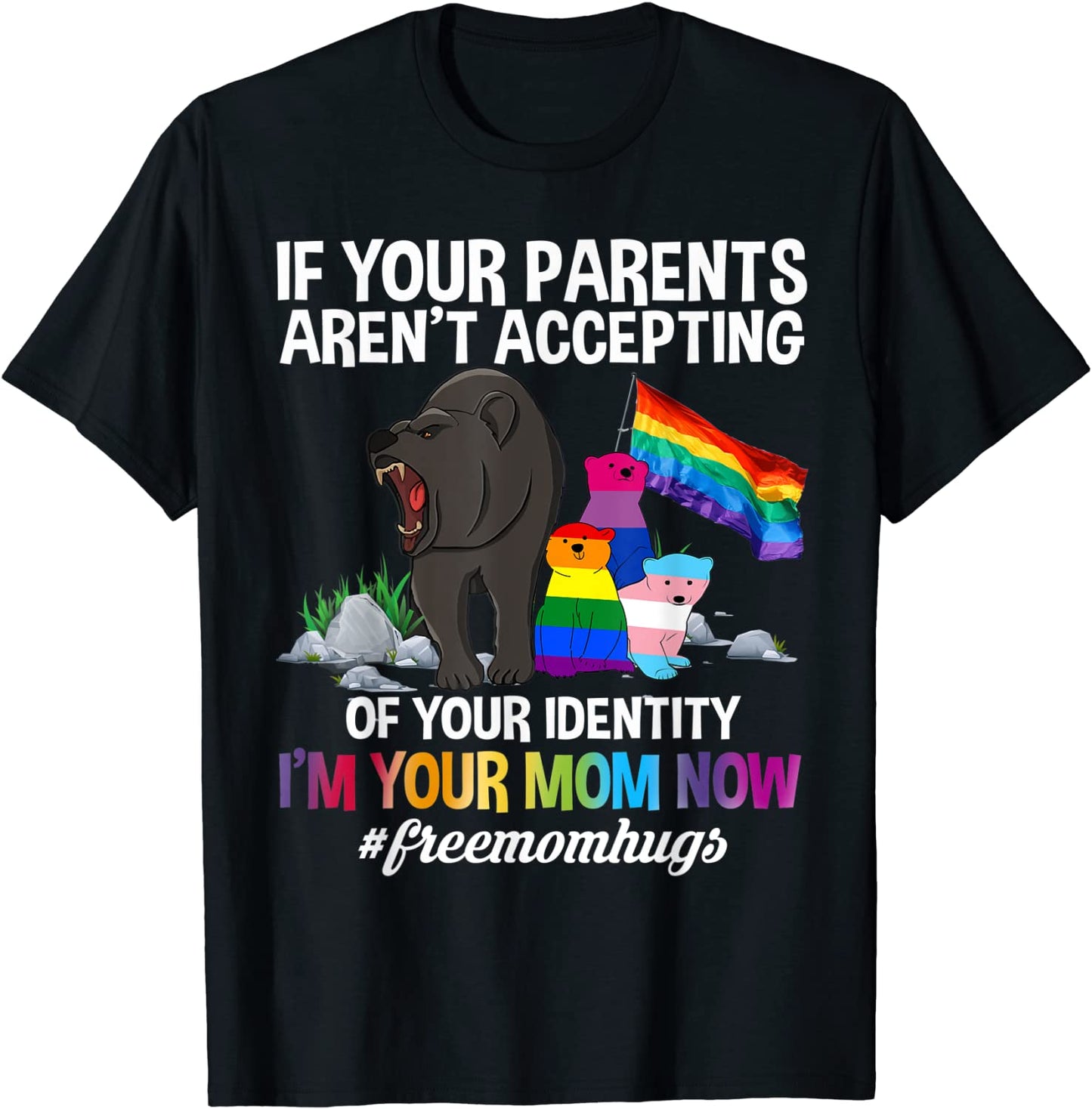 Free Mom Hugs Proud Mama Bear LGBT Gay Pride LGBTQ Parade T-Shirt