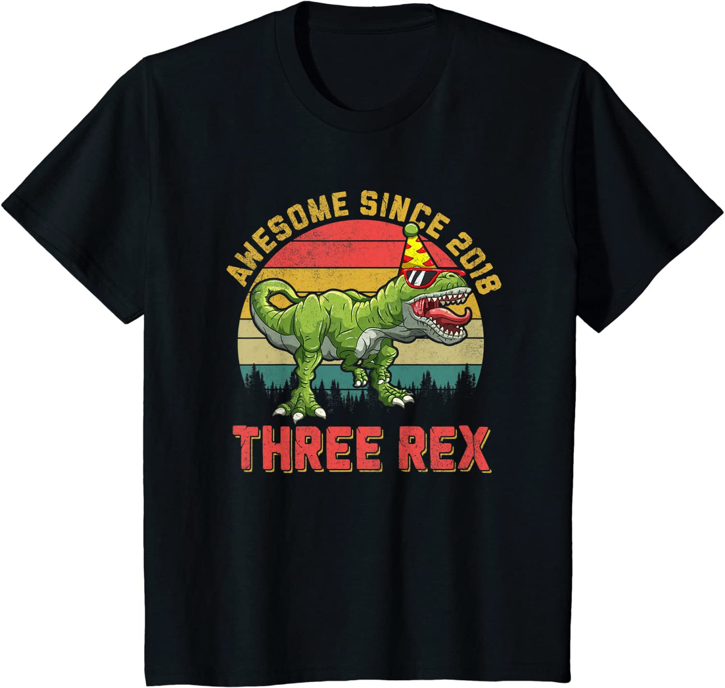 Kids Three Rex 3rd Birthday Gifts Third Dinosaur T Rex 3 Year Old T-Shirt