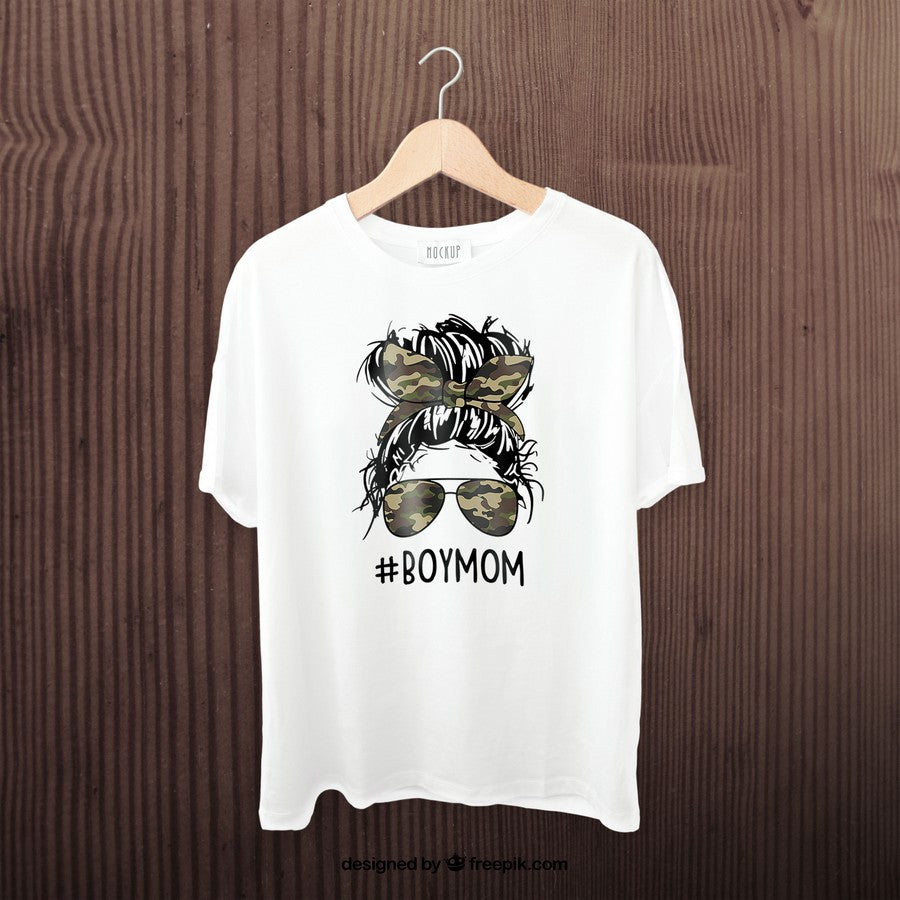 Boy Moms Funny Messy Bun Mom Life Motherhood Mom Of Boys T-Shirt