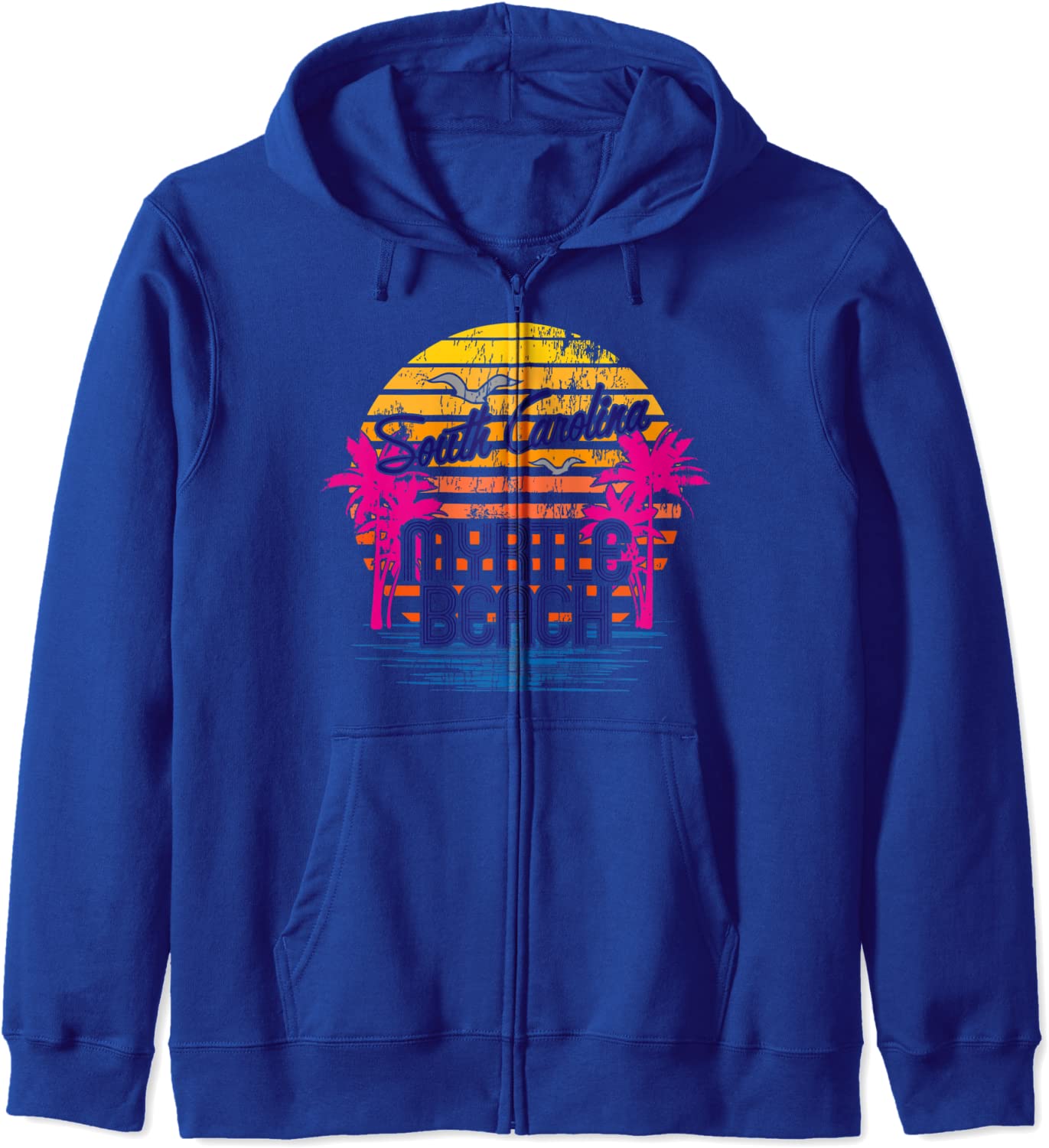 Myrtle Beach w Sunset Palm Trees Seagulls graphics Hoodie