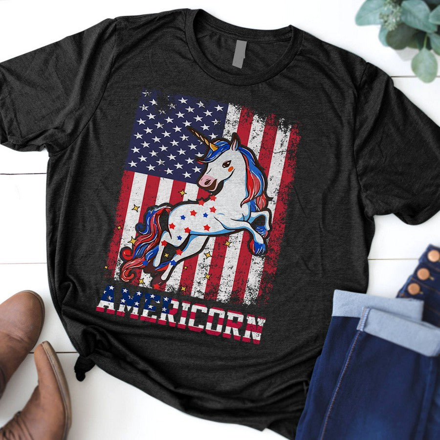 American Flag Horse Shirt Patriotic Tee 4Th Of July Women'S Tee