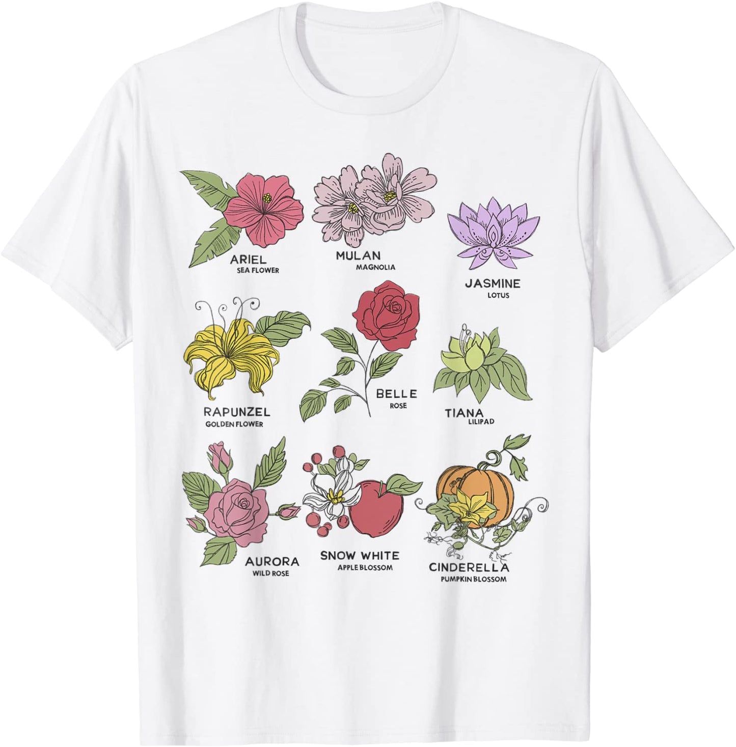 Disney Princesses Types Of Flowers T-Shirt
