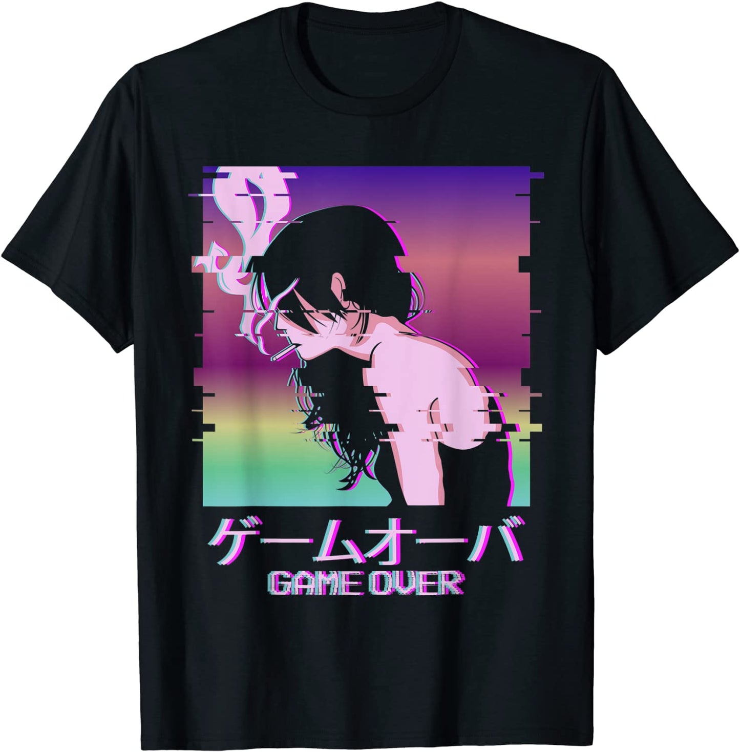 Japanese Vaporwave Sad Anime Girl Game Over Aesthetic T-Shirt