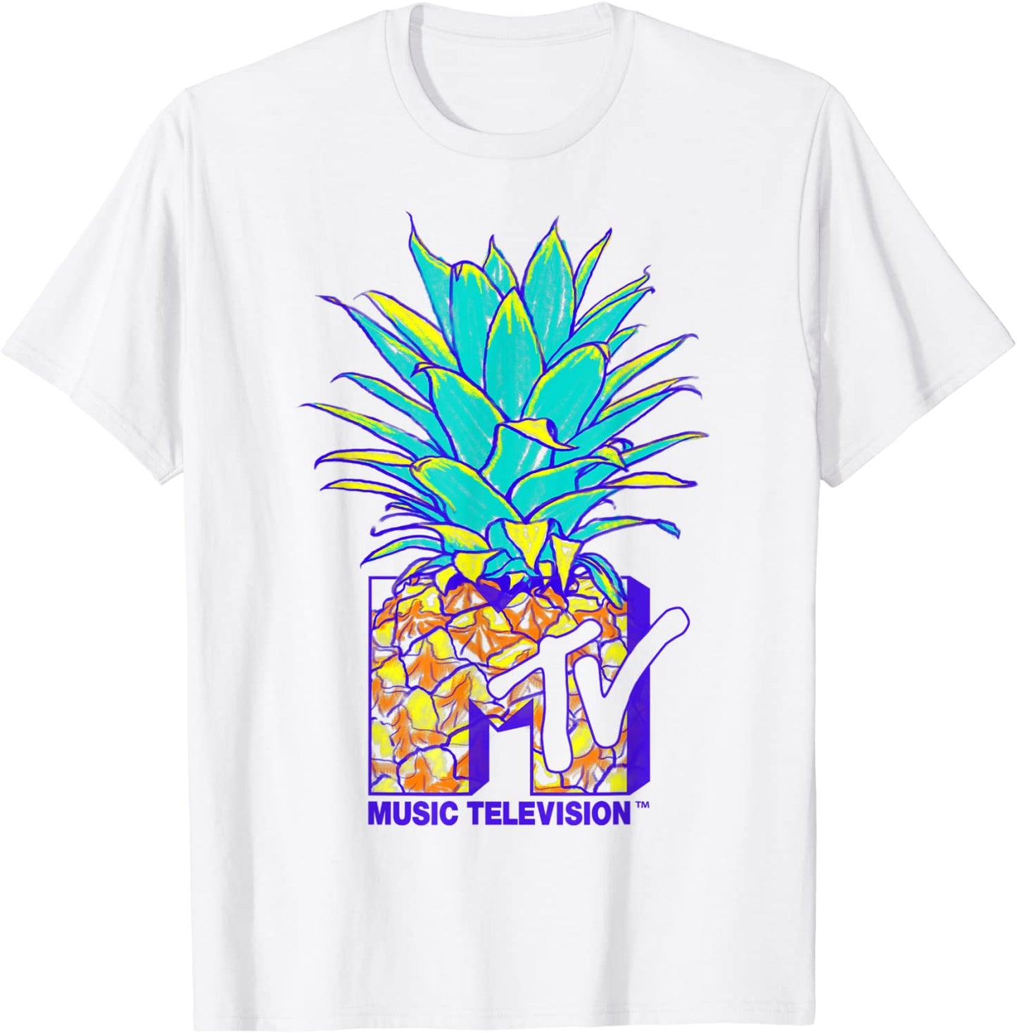 MTV Pineapple Colorful Logo Music Television Graphic T-Shirt