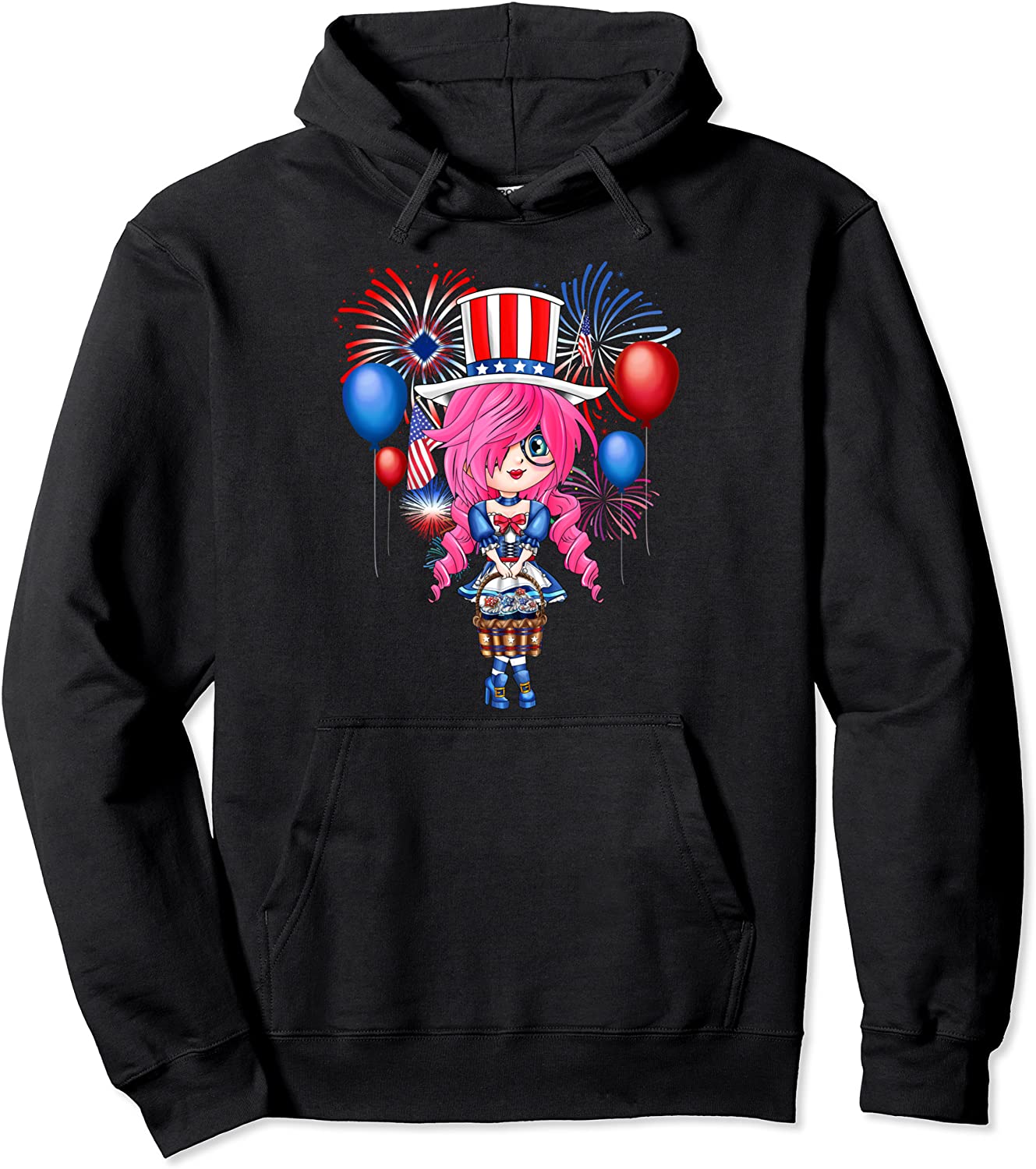 4th of July Japanese Anime Merch Cute Manga Teen Girls Women Pullover Hoodie