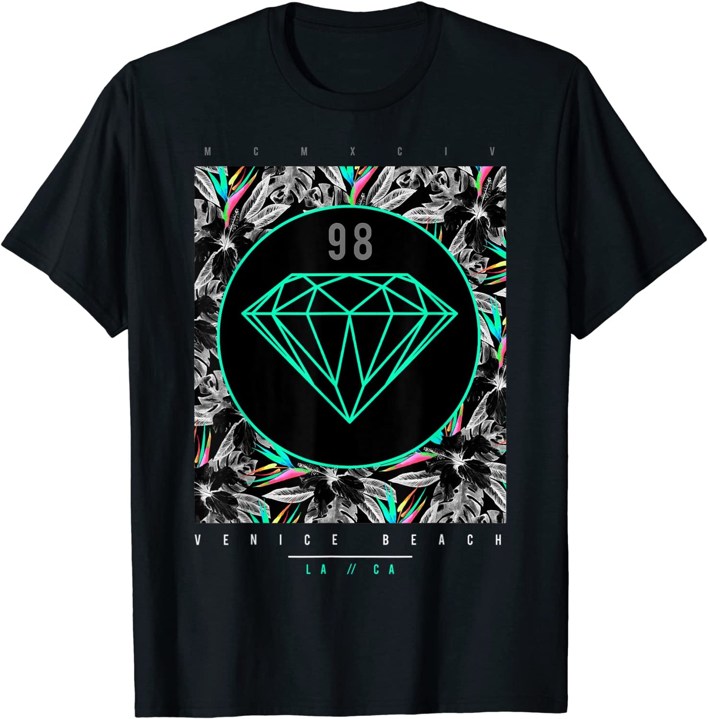 Venice Beach Diamond Color Floral Print Graphic T-Shirt