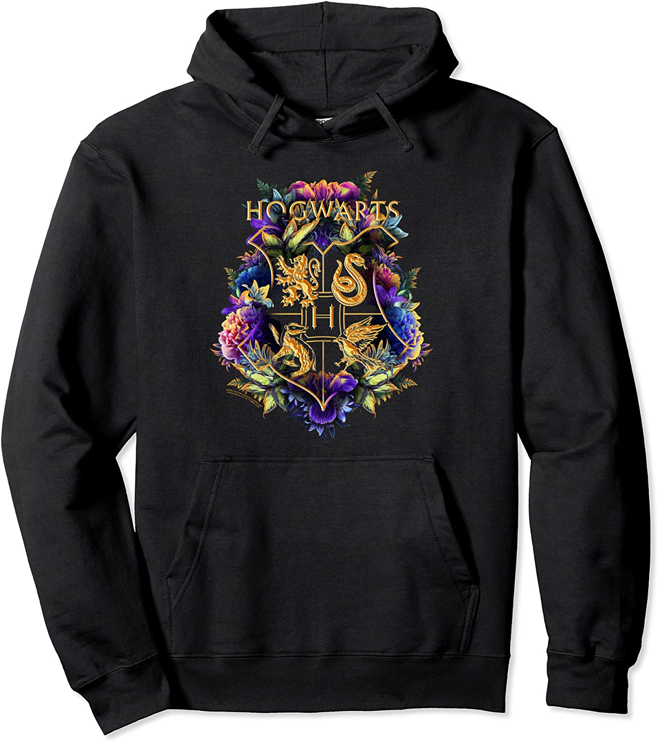 Harry Potter Hogwarts Multi-Colored Floral Crest Pullover Hoodie