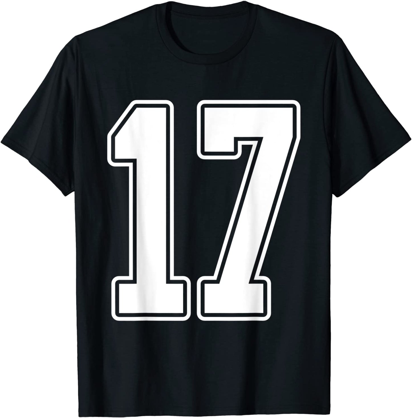 17 White Outline Number 17 Sports Fan Jersey Style Football T-Shirt