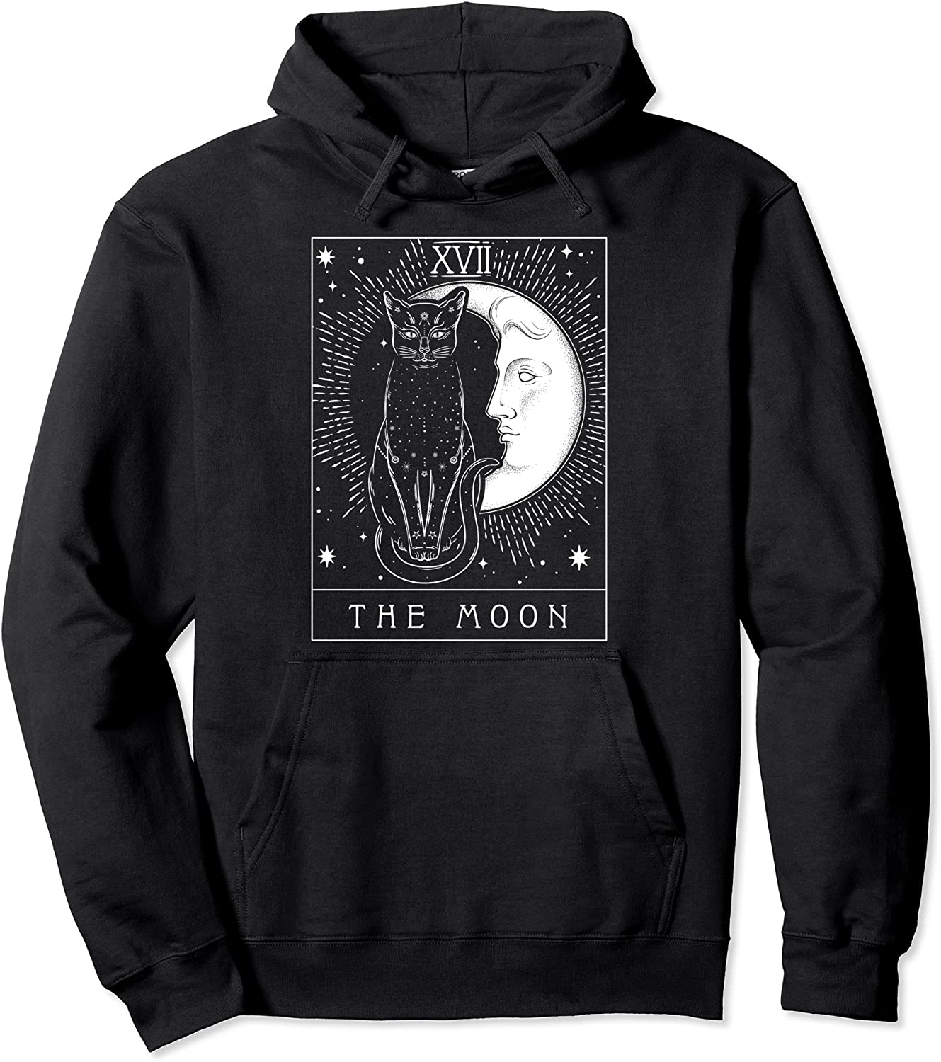 Tarot Card Crescent Moon And Cat Graphic Pullover Hoodie