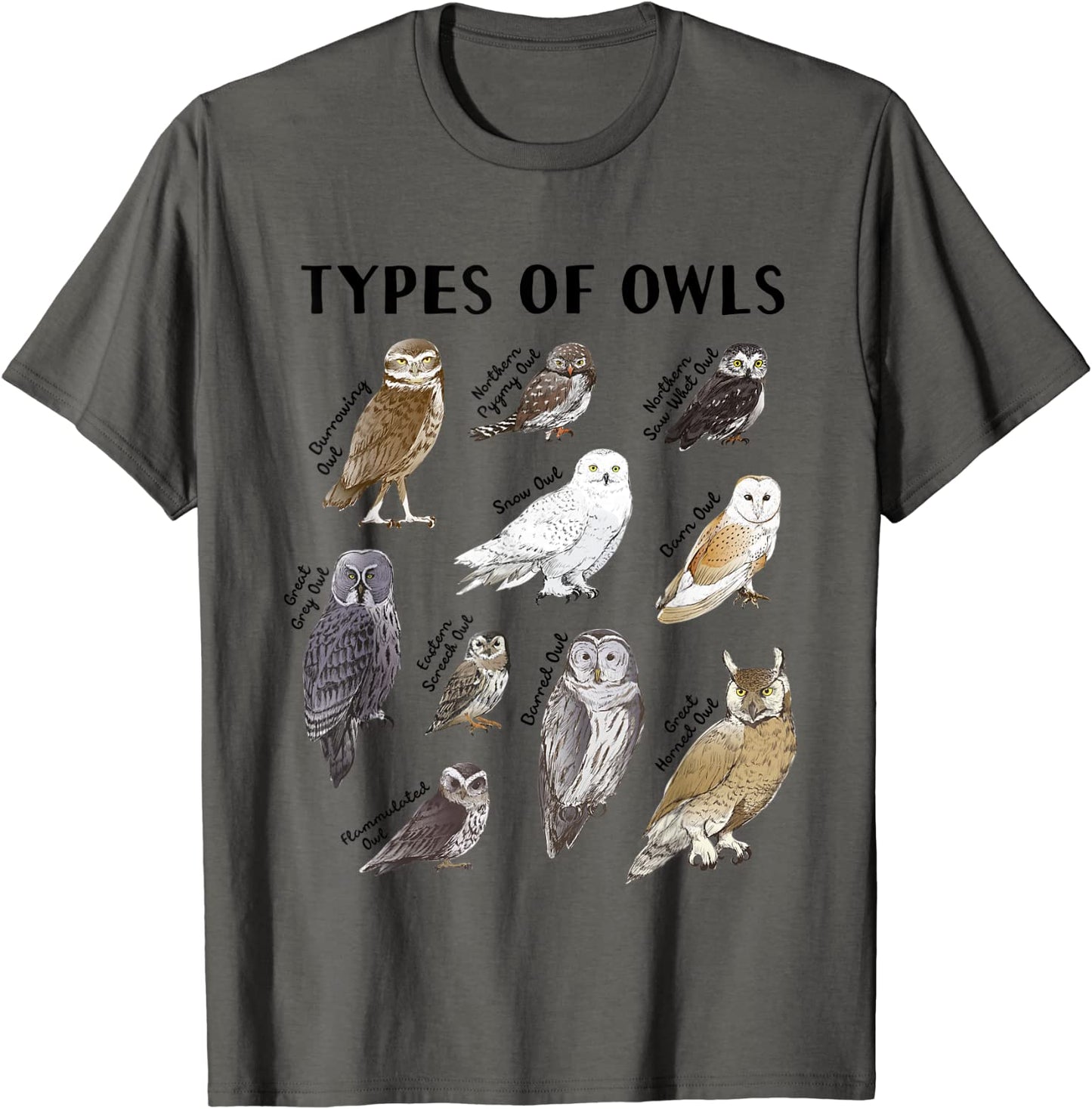 Types of Owls Educational Collection Cute Owl Lover Gift T-Shirt