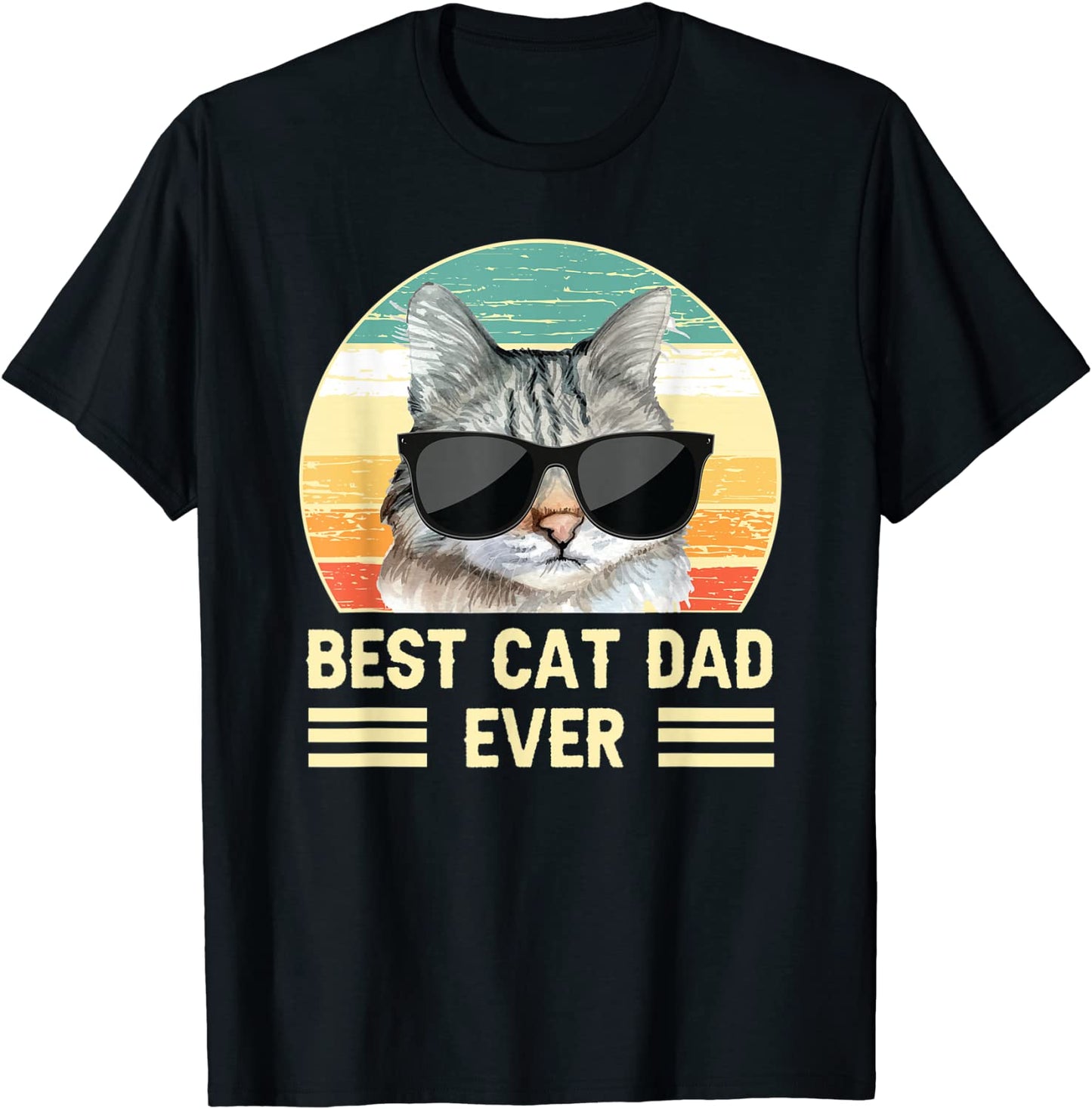 Funny Retro Best Cat Dad Ever Shirt Cat with Sunglasses T-Shirt