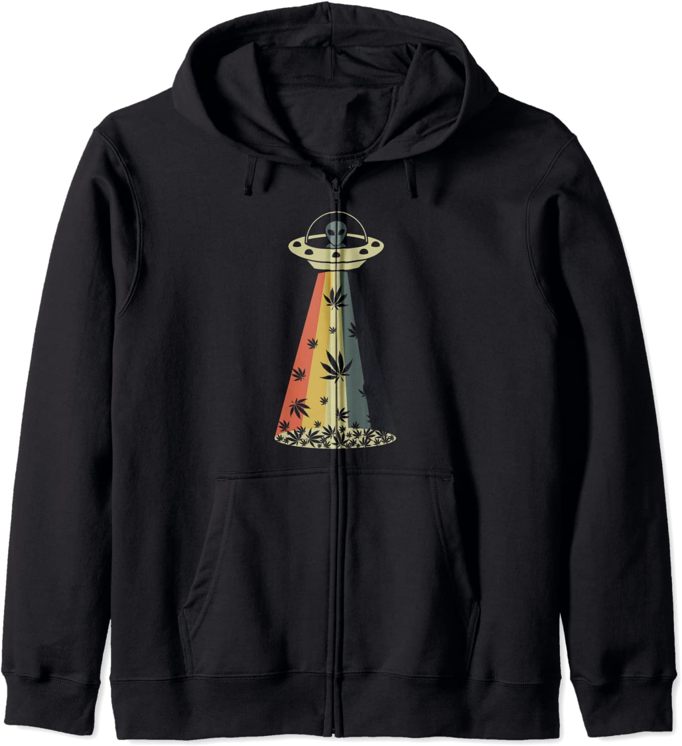 Vintage Alien Weed Pot Leaf UFO Abduction Marijuana Cannabis Hoodie