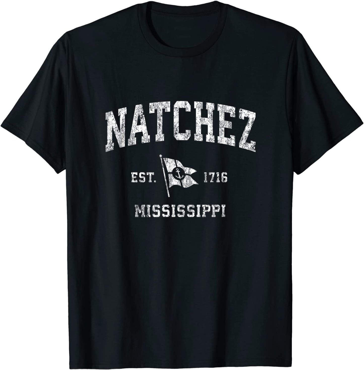 Natchez MS Vintage Nautical Boat Anchor Flag Sports T-Shirt